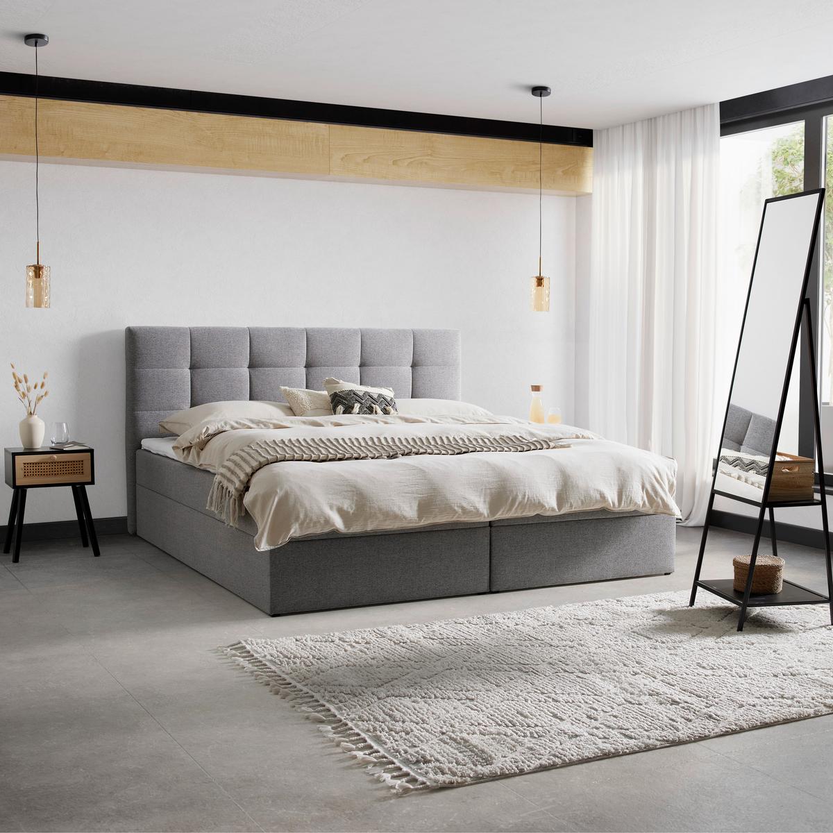 Boxspring postel MARSELIE šedá 200x220cm - šedá/černá, Moderní, dřevo/textil (200/220cm) - Bessagi Home