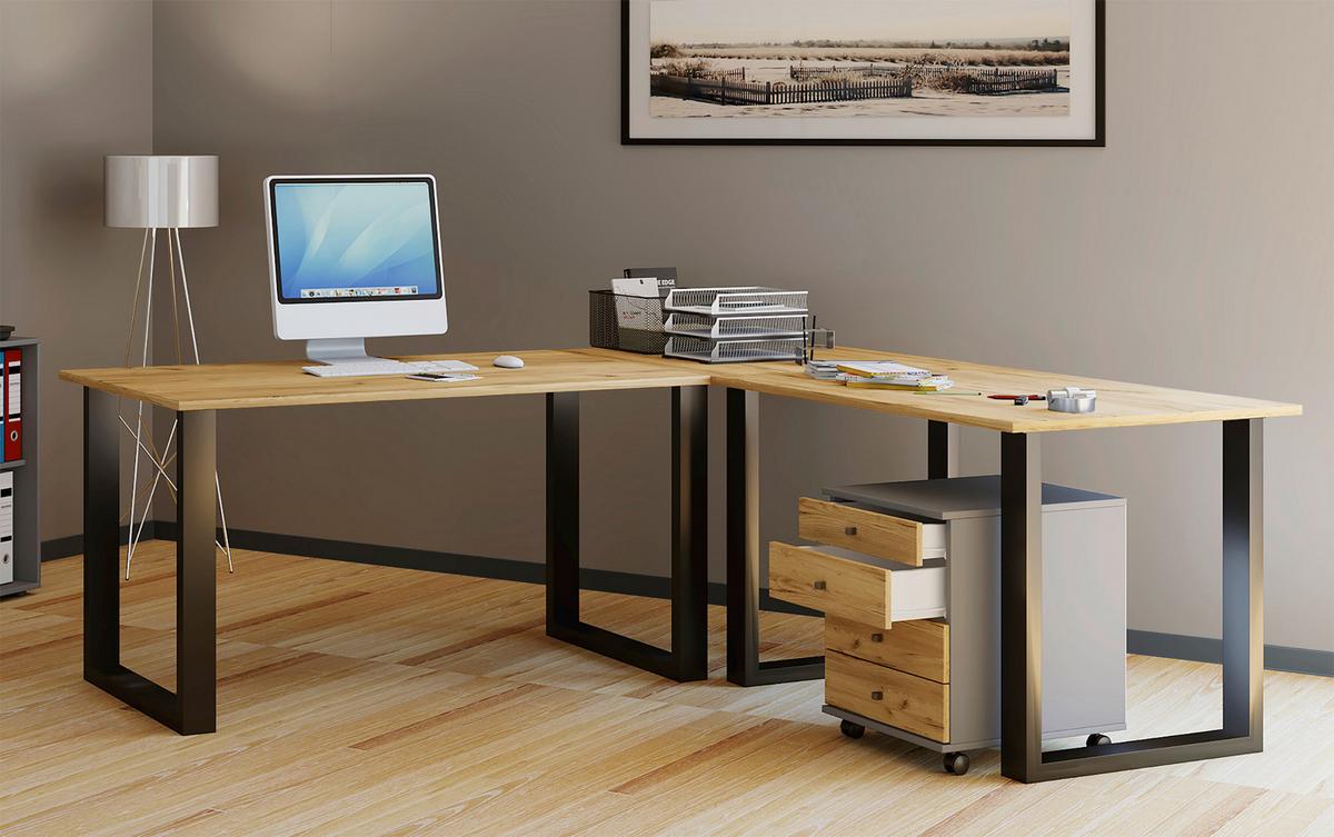 Eckschreibtisch Lona Schwarz/eiche Dekor L: 190cm - Honigeiche/Schwarz, Design, Holzwerkstoff/Metall (190/160/76cm) - MID.YOU