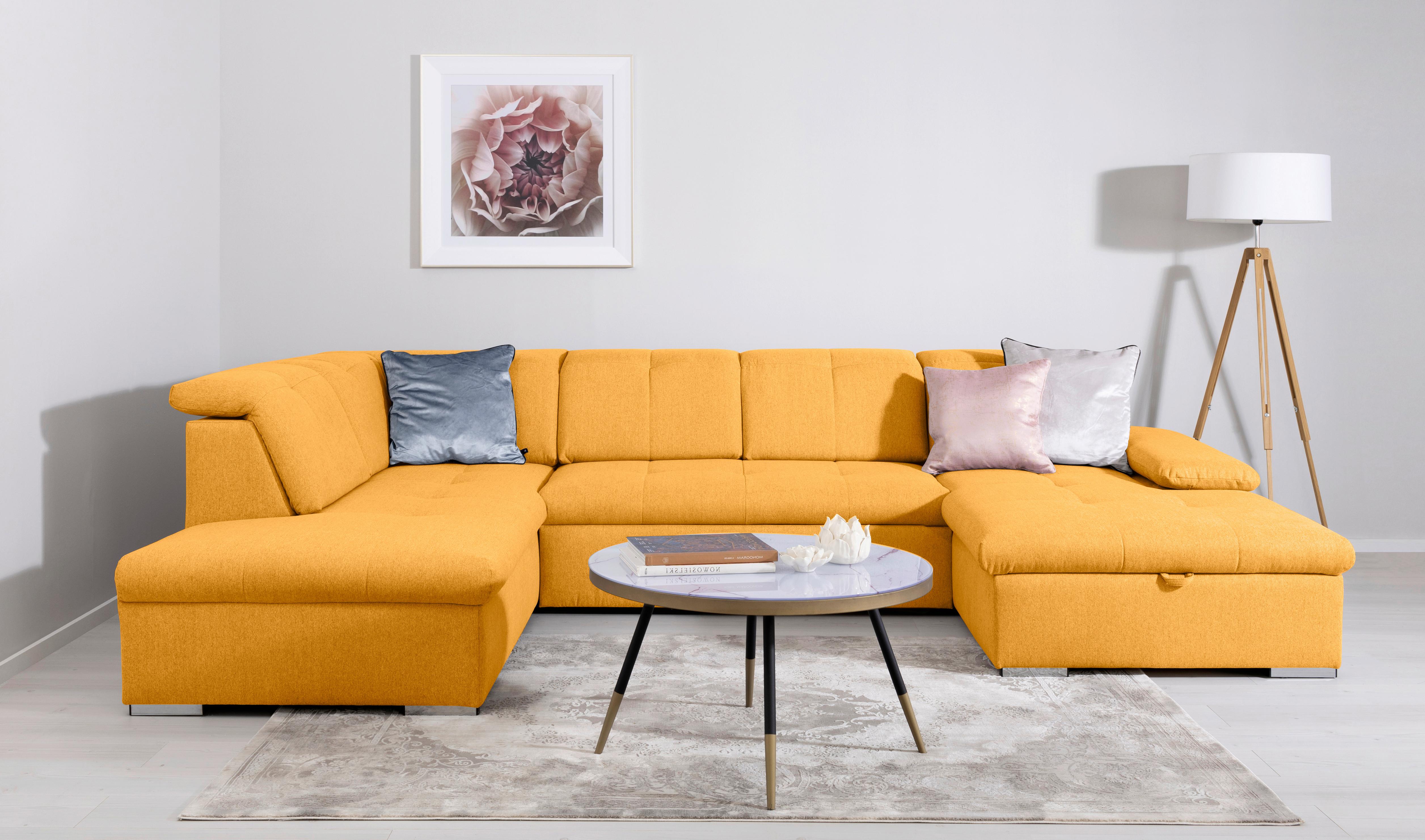 Wohnlandschaft Ramzes Gelb U: 215x328x173 cm - Beige/Gelb, Design, Textil (215/328/173cm) - MID.YOU