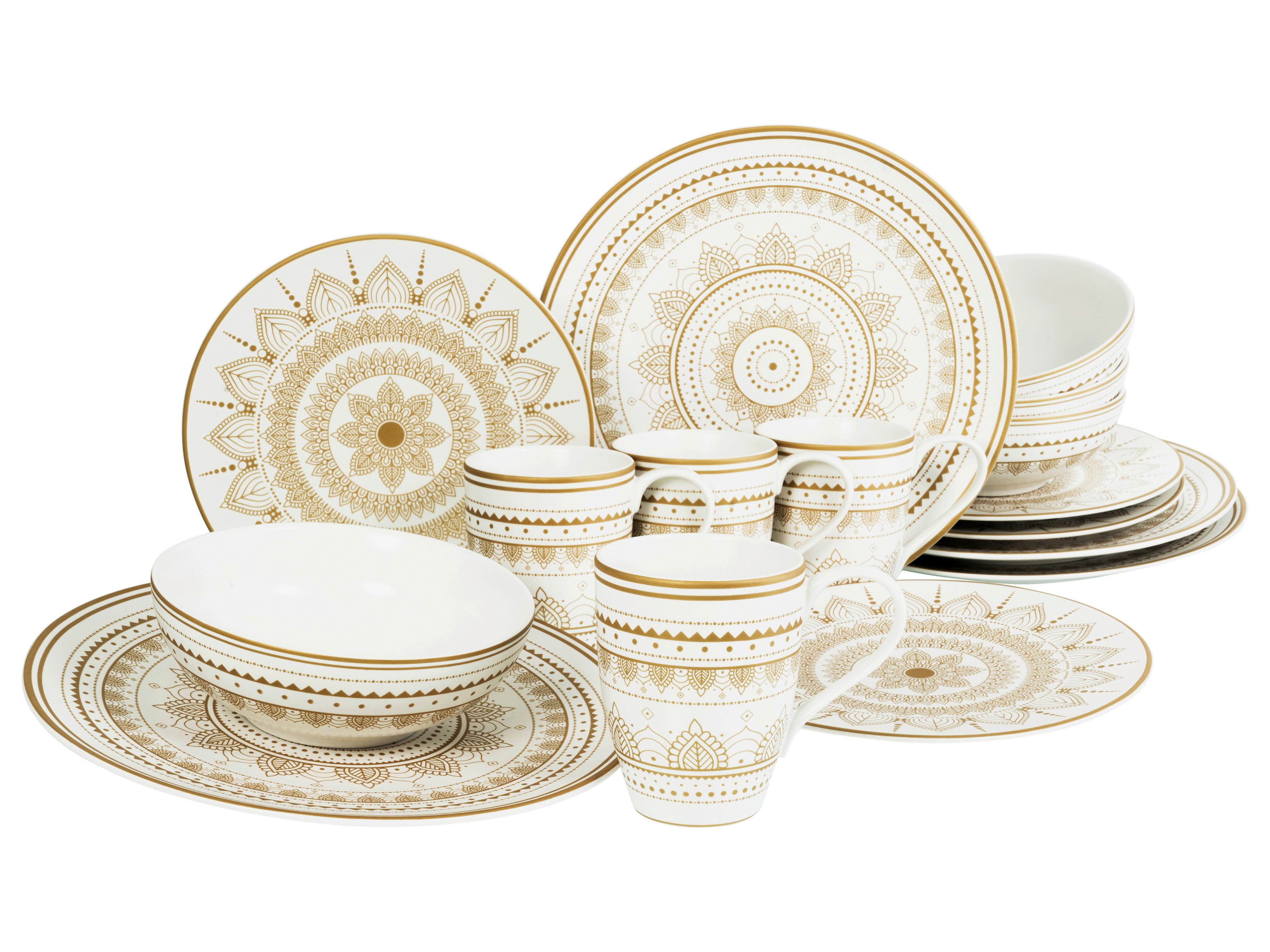 Kombinovaný servis 16-dielny, biela/zlatá - biela/zlatá, keramika - Creatable