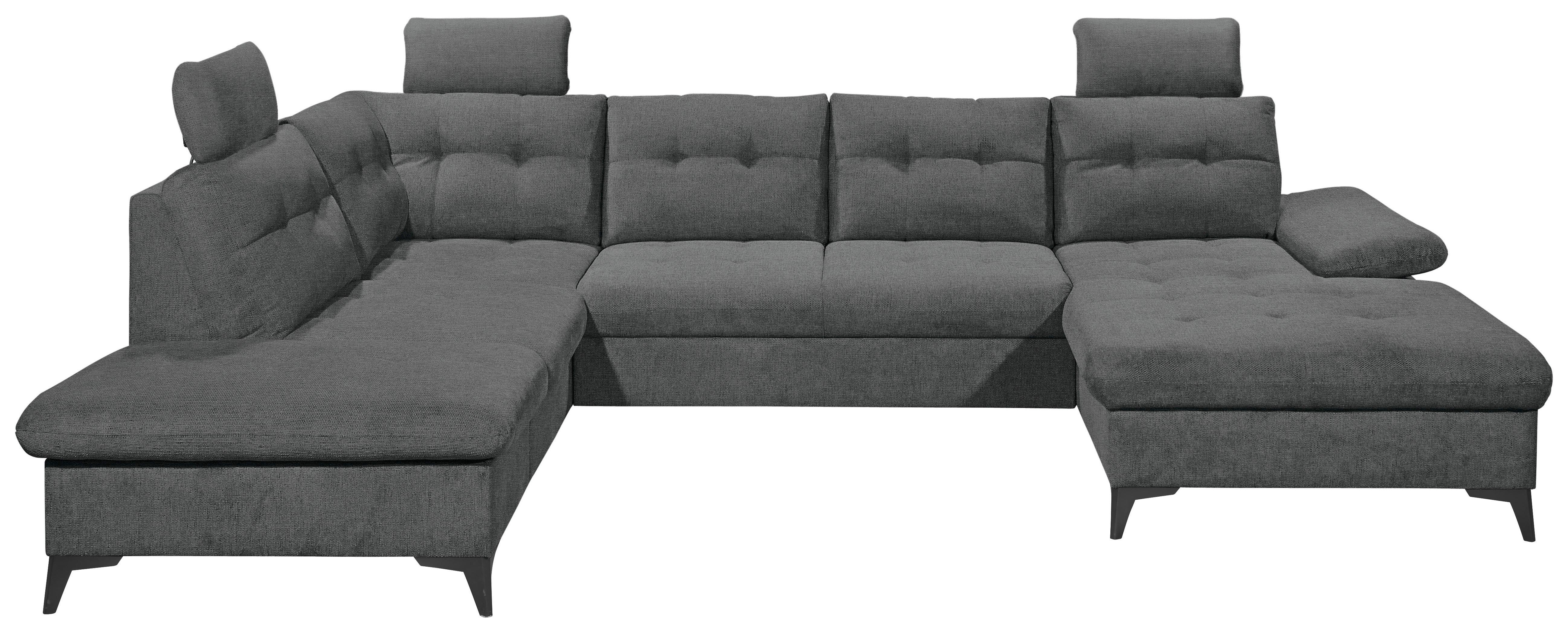 Wohnlandschaft Durban U mit Bettkasten Dunkelgrau - Schwarz/Graphitfarben, KONVENTIONELL, Textil (218/324/170cm) - MID.YOU