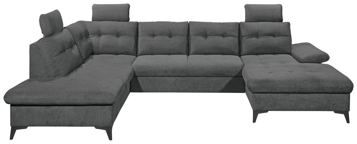 Wohnlandschaft Durban U Mit Bettkasten Dunkelgrau - Schwarz/Graphitfarben, KONVENTIONELL, Textil (218/324/170cm) - MID.YOU