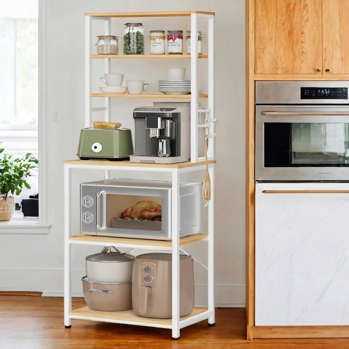 Regal Kitchen Shelf - Eichefarben/Weiß, MODERN, Holzwerkstoff/Metall (60/167/40cm) - MID.YOU