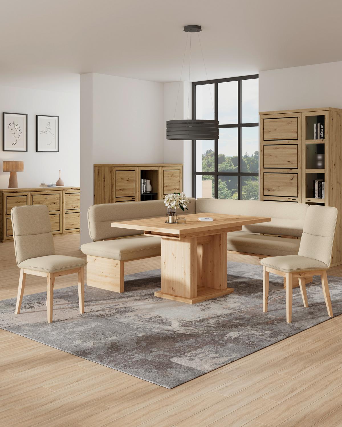 Eckbank Beluna Ii Wesbstoff Beige, B: 192cm - Eichefarben/Beige, KONVENTIONELL, Holz/Textil (192/170cm) - James Wood