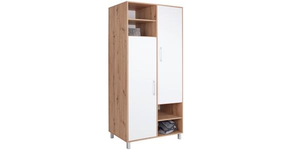 Kleiderschrank mit Fächern 98cm Box, Weiß/Eiche Dekor - Eichefarben/Weiß, MODERN, Holzwerkstoff (98/205/55cm) - Ondega