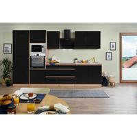 Küchenblock Lorena B: 335 cm Schwarz, mit Geräte - Schwarz Hochglanz/Eichefarben, Basics, Holzwerkstoff (335cm) - Respekta