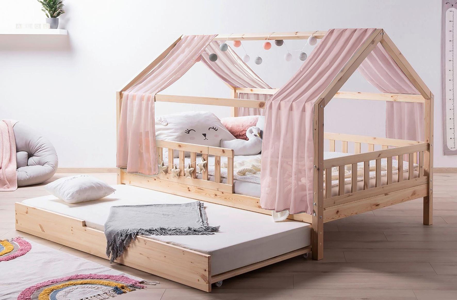 Hausbett Kim Naturfarben/Altrosa 140x200cm - Altrosa/Naturfarben, MODERN, Holz/Textil (140/200cm) - Livetastic