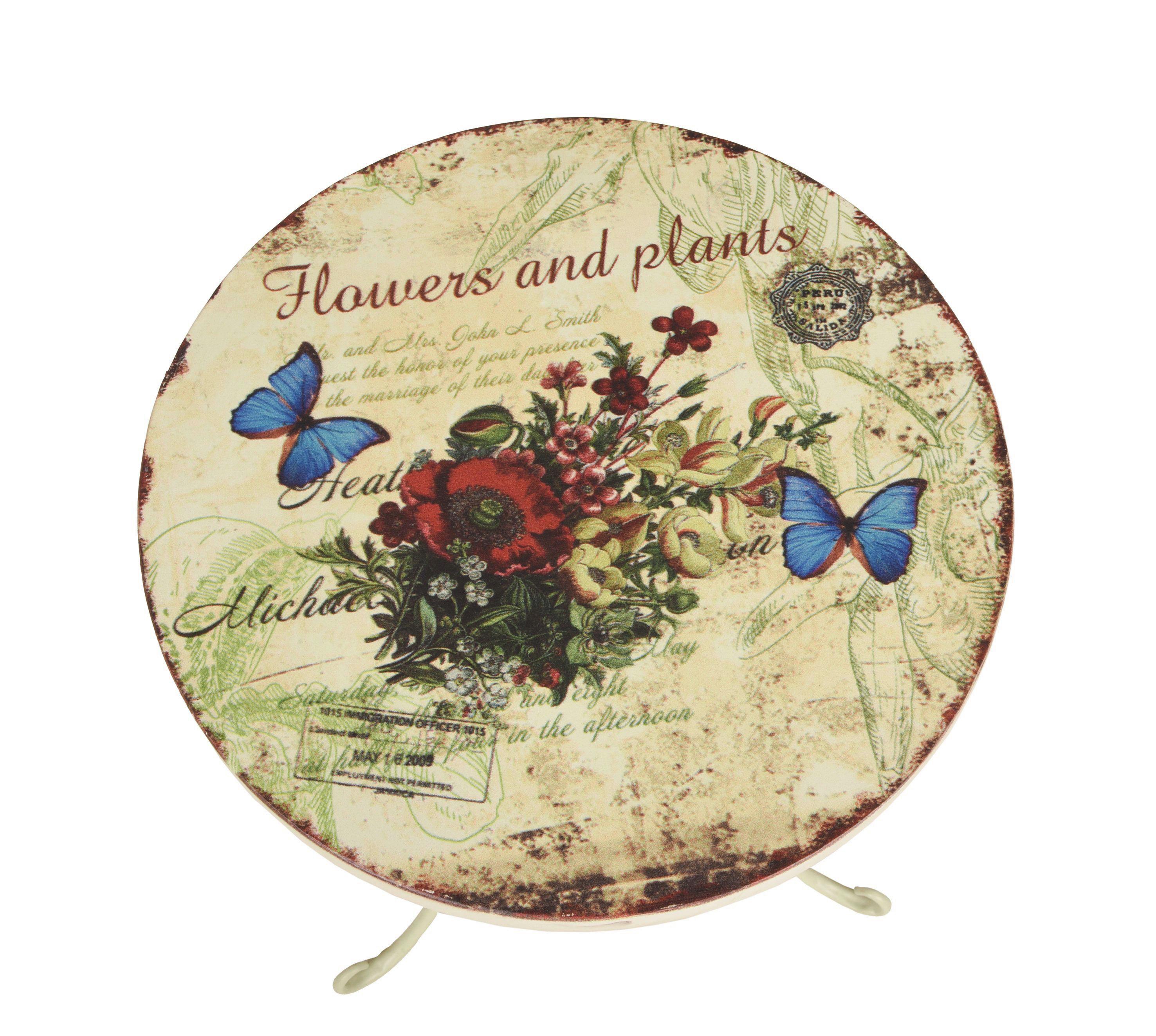 Gartenbeistelltisch aus Eisen Ø ca. 38 cm Floral - Limette/Hellgrün, MODERN, Metall (38/53cm)