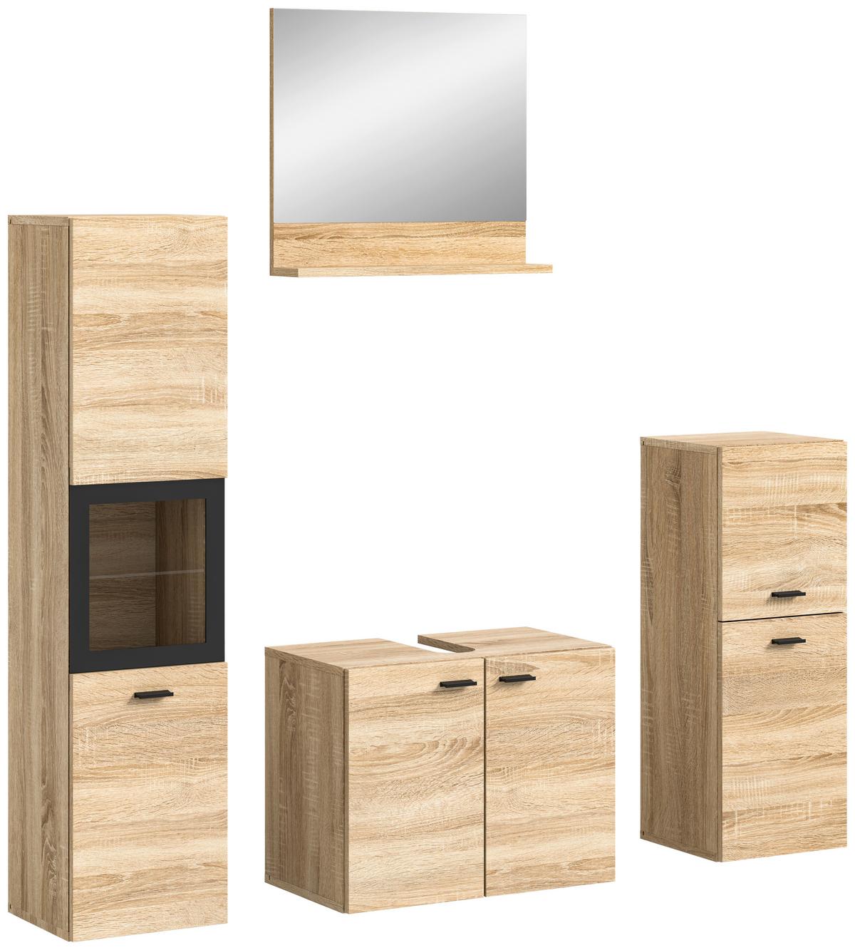 Badezimmer Boston Sonoma Eiche Dekor - Schwarz/Sonoma Eiche, MODERN, Glas/Holzwerkstoff (117cm) - MID.YOU