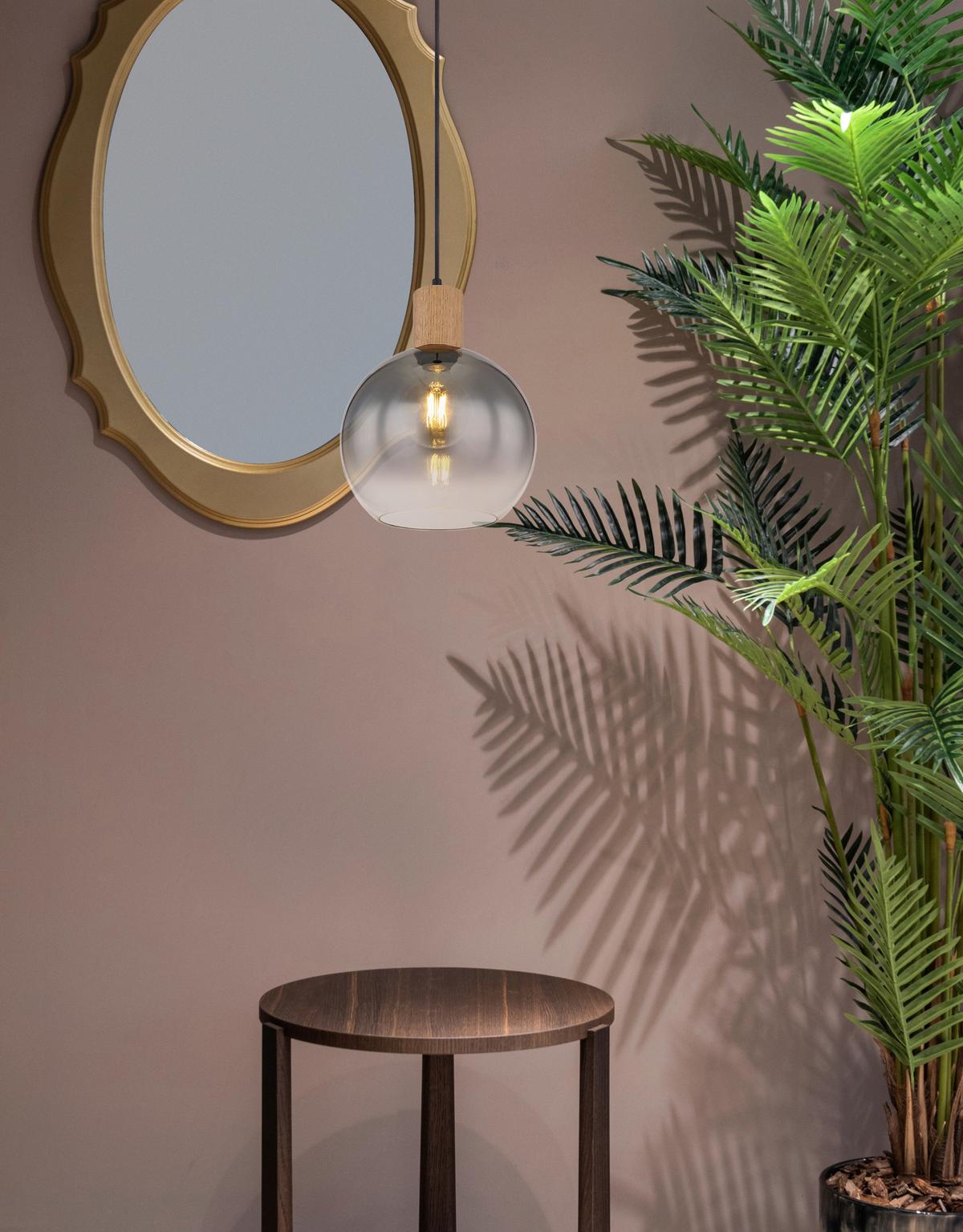 Hängeleuchte H: 120 cm 1-Flammig, Holzoptik - Schwarz/Naturfarben, Natur, Glas/Holzwerkstoff (25/120cm) - Globo