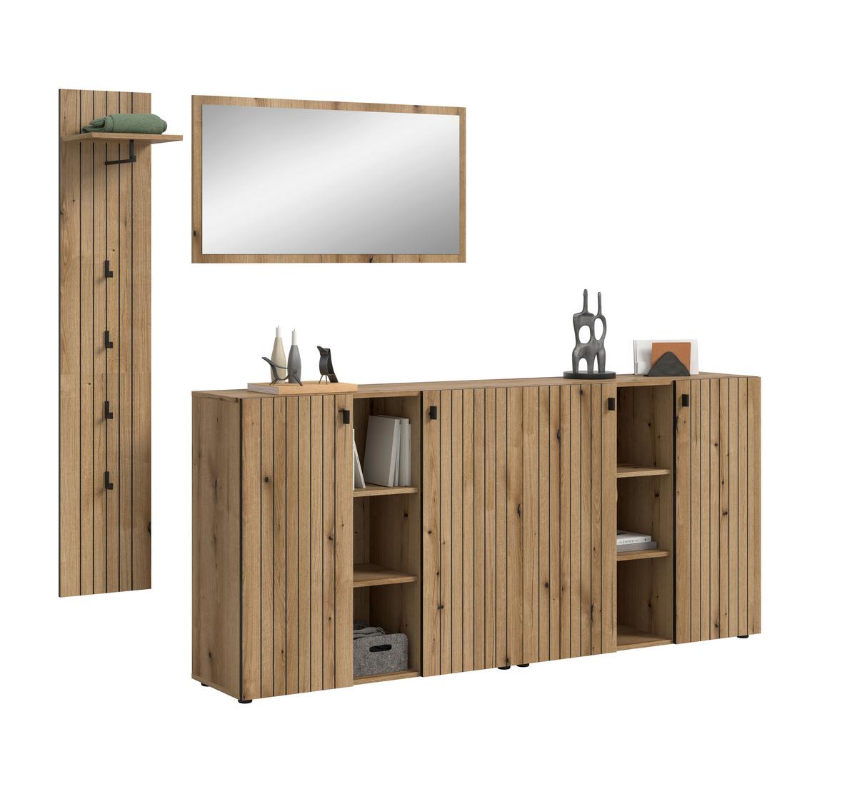 Garderobe Station Eiche Dekor B: 258cm - Eichefarben, Design, Holzwerkstoff (258/192/37cm) - MID.YOU