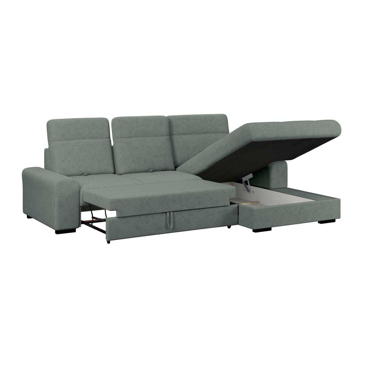 Ecksofa mit Bettfunktion Malaga new Chenille grün - Schwarz/Grün, KONVENTIONELL, Textil (286/203cm) - Ondega