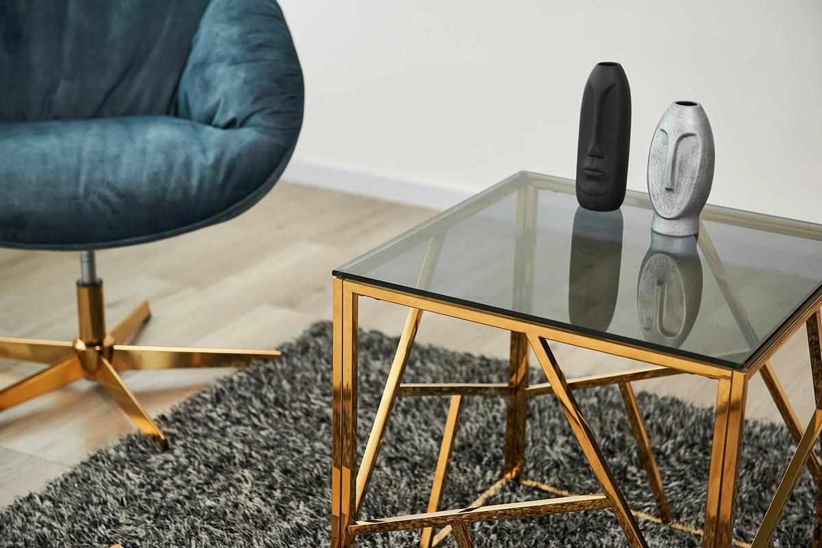 Beistelltisch Grau, Goldfarben L: 55 Cm - Goldfarben/Grau, Design, Glas/Metall (55/55/55cm) - Livetastic
