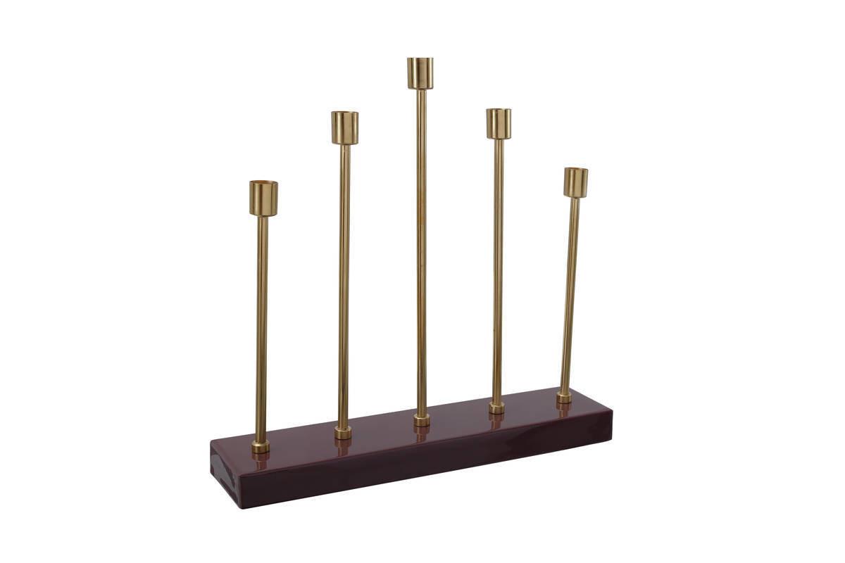 Kerzenständer Art Deco Eisen Goldfarben/bordeaux - Bordeaux/Goldfarben, Trend, Metall (40/40/9cm) - Kayoom