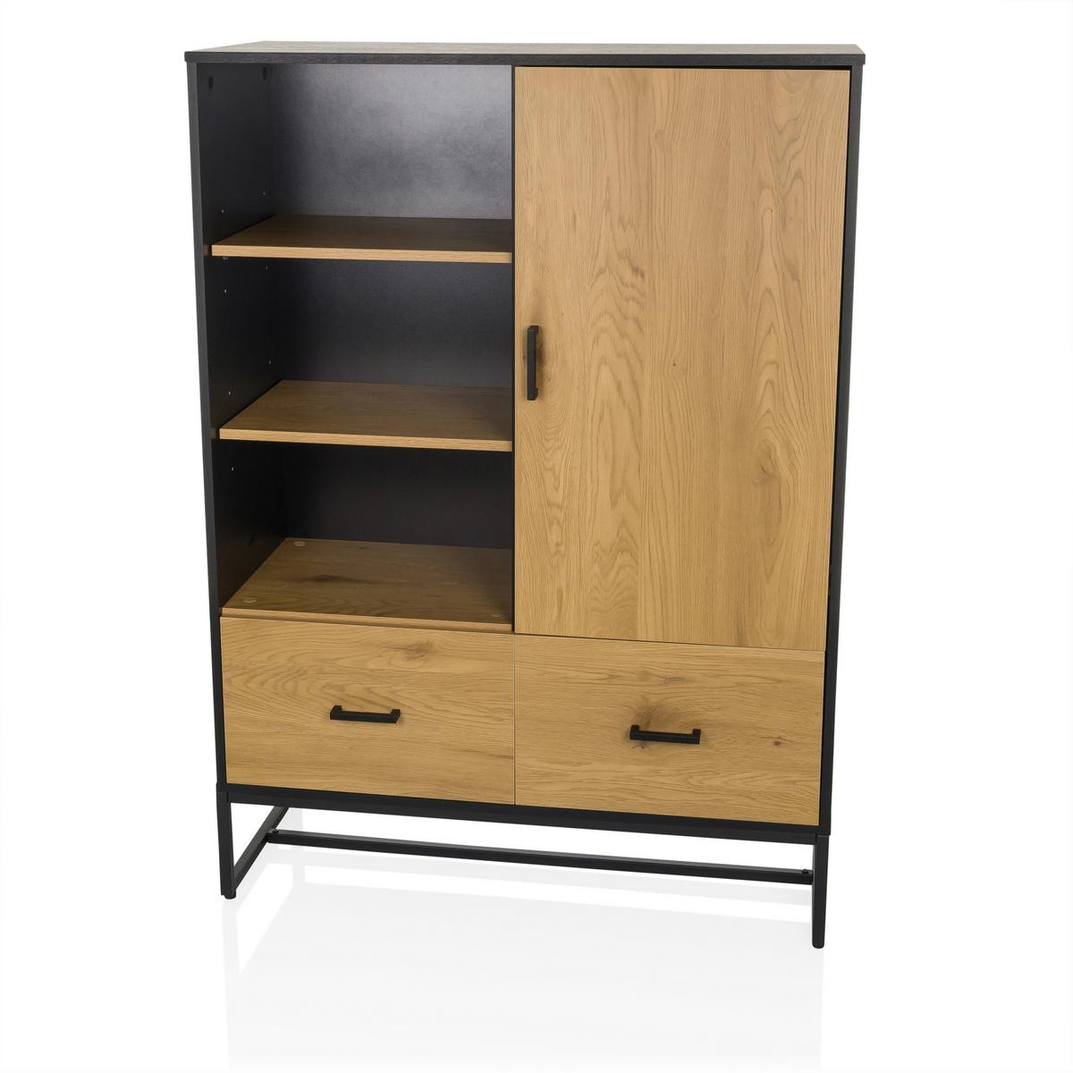 Highboard Amio Eichefarben, Schwarz B: 100 Cm - Eichefarben/Schwarz, MODERN, Holzwerkstoff (100/140/40cm) - MID.YOU