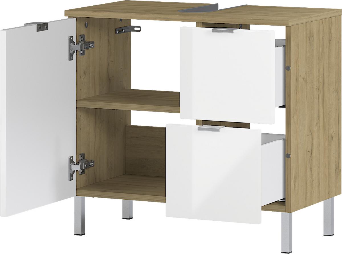 Waschbeckenunterschrank Gw-Mauresa B: 60 cm - Chromfarben/Eichefarben, KONVENTIONELL, Holzwerkstoff (60/56/34cm) - Germania