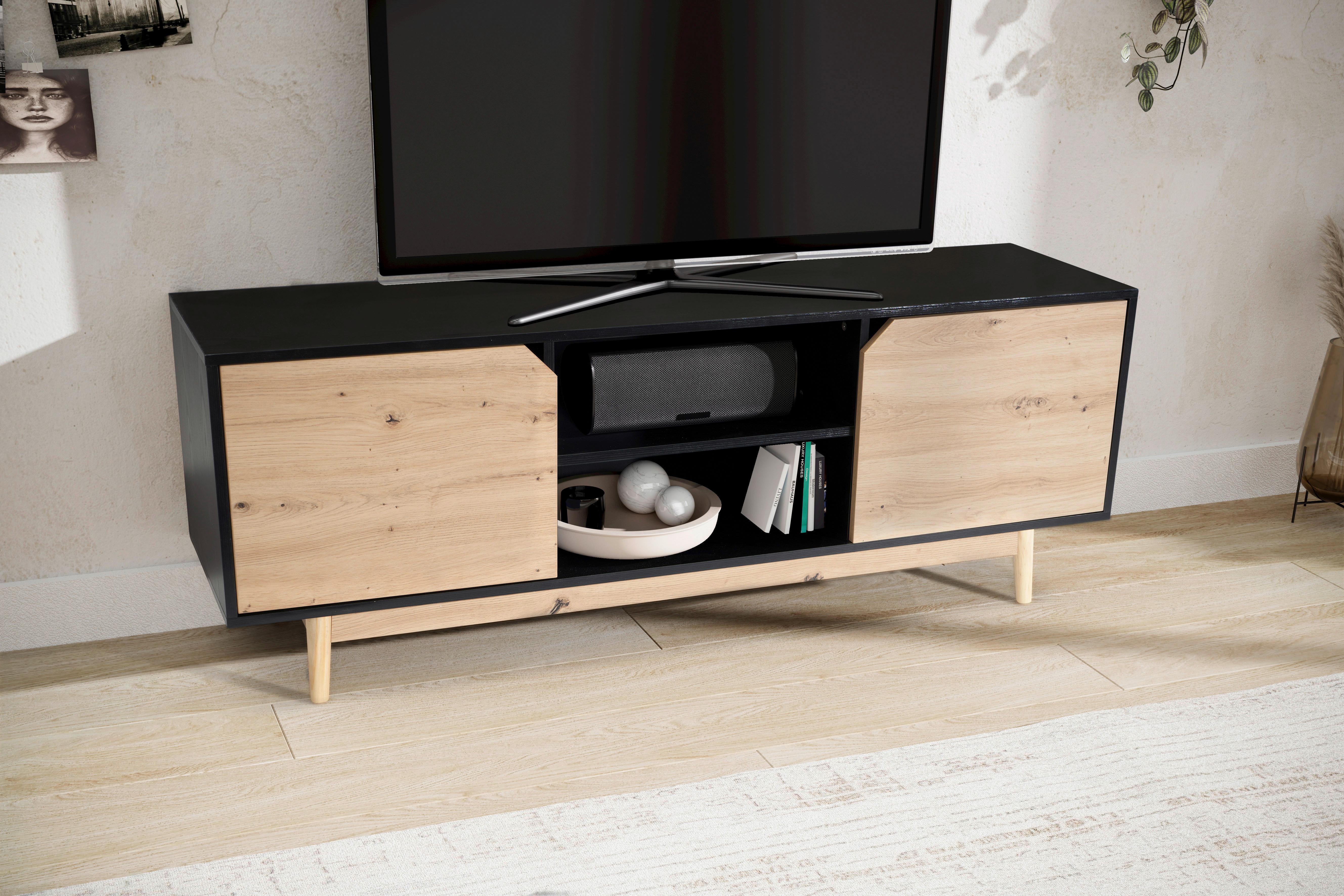 NÍZKA KOMODA WL6.818 - čierna/farba duba, Design, drevo/kompozitné drevo (150/55/40cm) - Livetastic