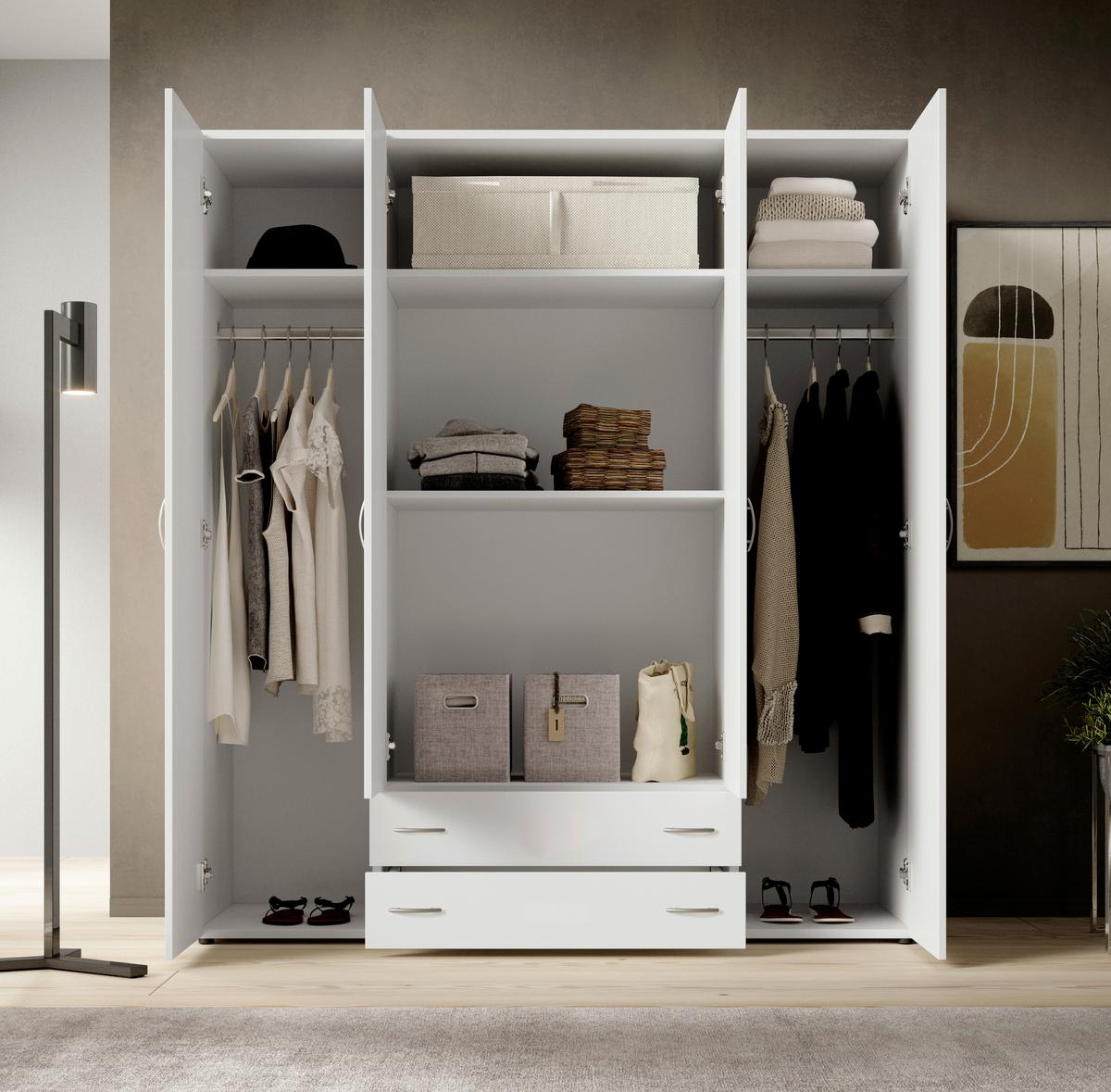 Drehtürenschrank mit Laden 161cm Base 4, Weiß - Eichefarben/Weiß, KONVENTIONELL, Holzwerkstoff (161/176/51cm) - P & B