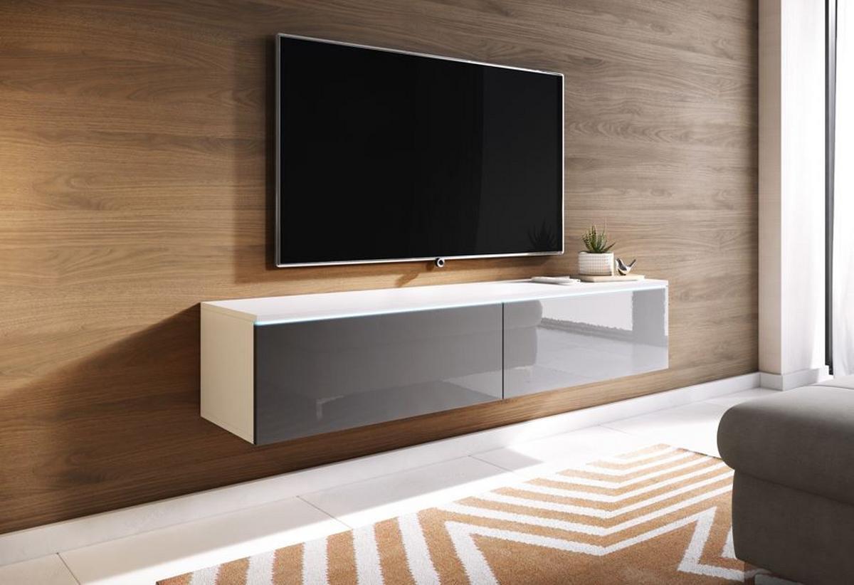 Nízka komod s LED biela matná/sivá VL - sivá farba s vysokým leskom/sivá, Lifestyle, kompozitné drevo/plast (140/30/33cm) - P & B