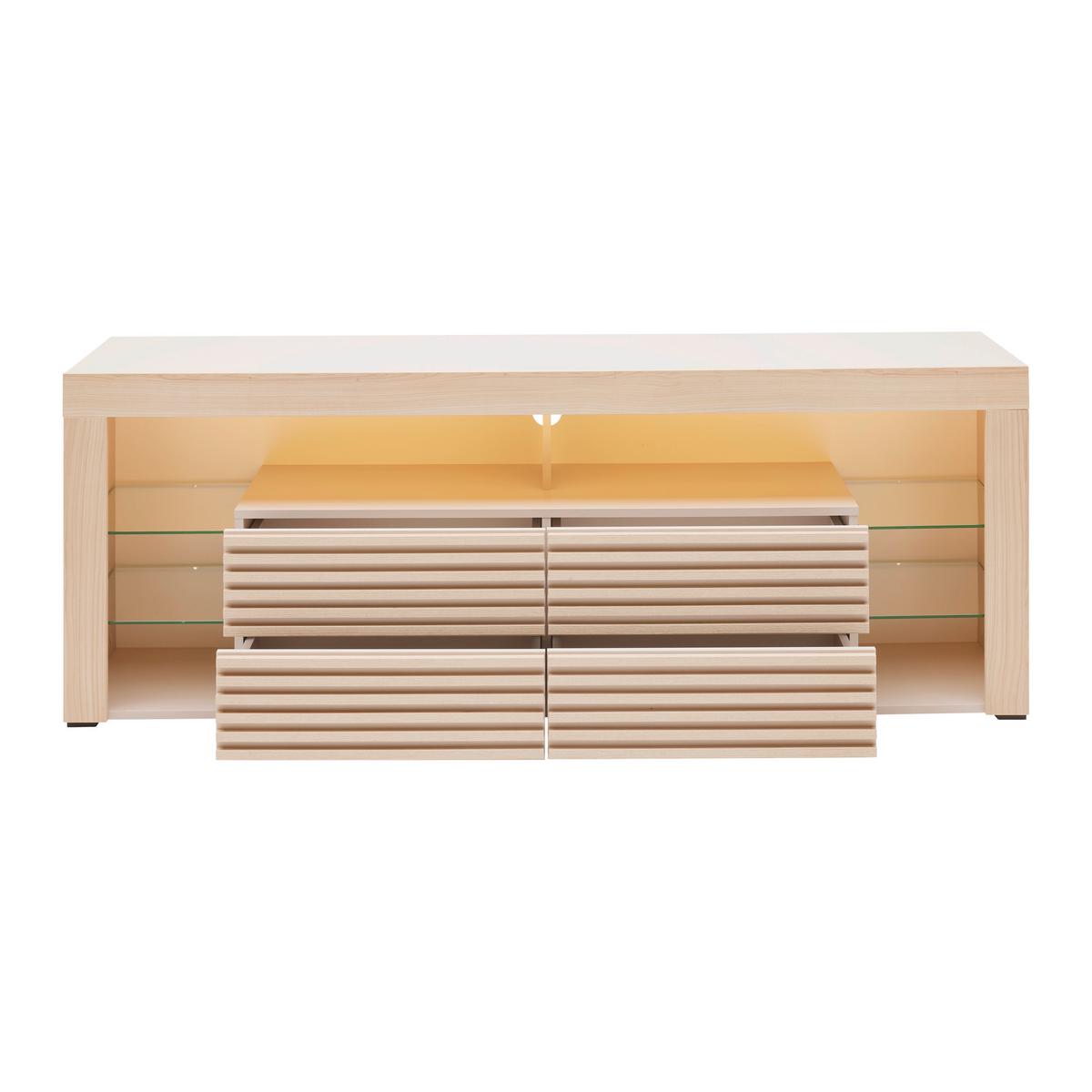 TV komoda GOAL dub Riva /Kašmír - barvy dubu/kašmírová, Moderní, kompozitní dřevo/sklo (179/67/44cm) - Based