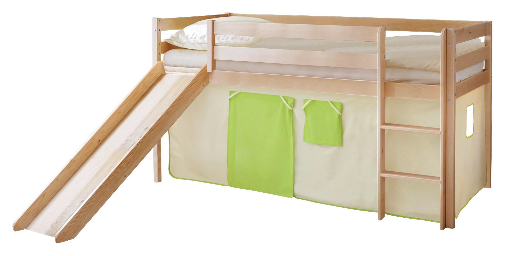 Spielbett Manuel Grün/beige Kiefer Massiv 90 Cm Rutsche - Beige/Kieferfarben, Natur, Holz (90/200cm) - MID.YOU