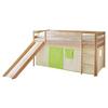 Vyvýšená postel MANUEL závěs bežový, zelený - barvy borovice/zelená, Natur, dřevo (90/200cm) - MID.YOU