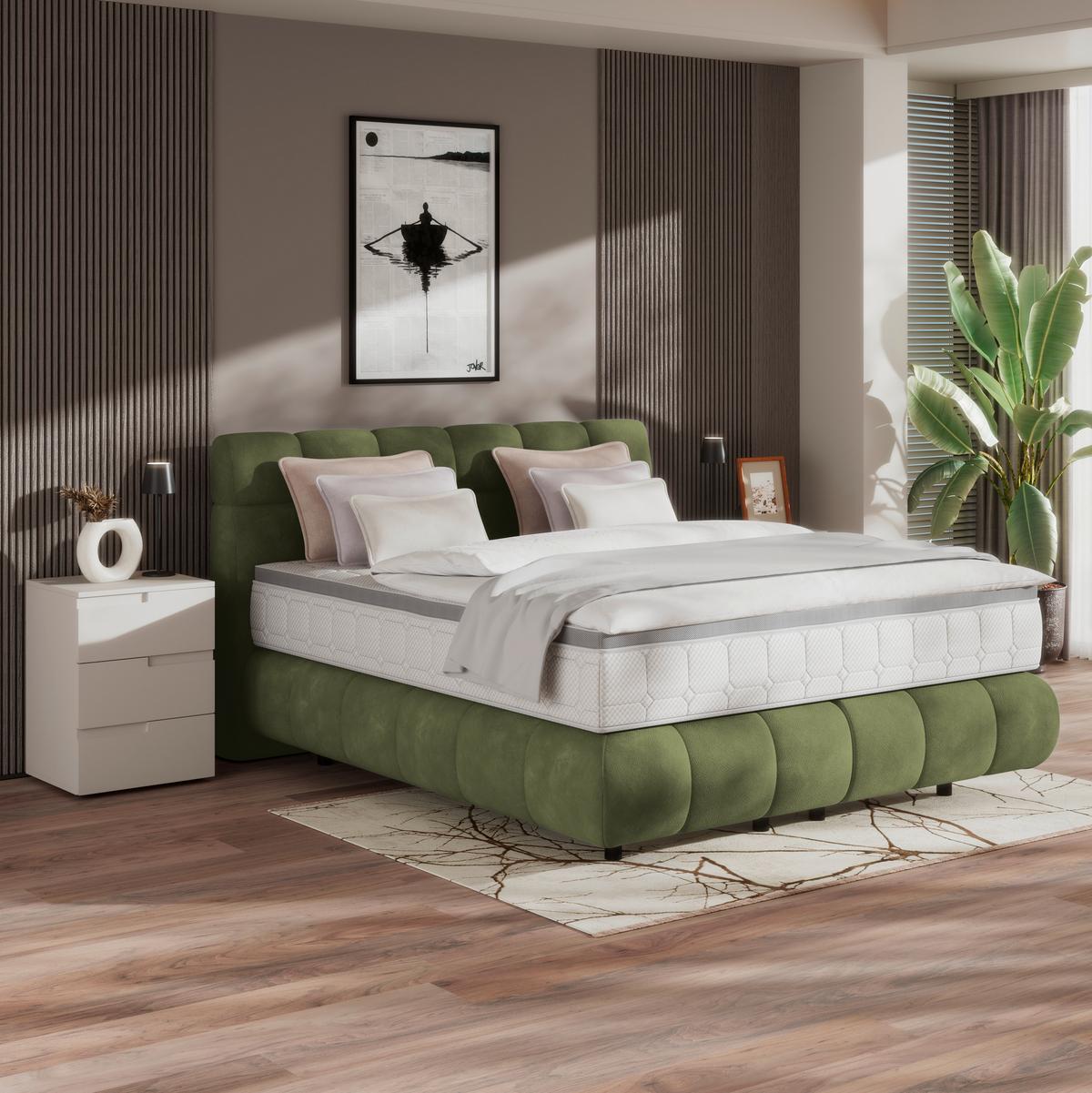 Boxspringbett Nobu Dunkelgrün, Lf: 180x200 Cm - Dunkelgrün/Schwarz, Trend, Holz/Textil (180/200cm)