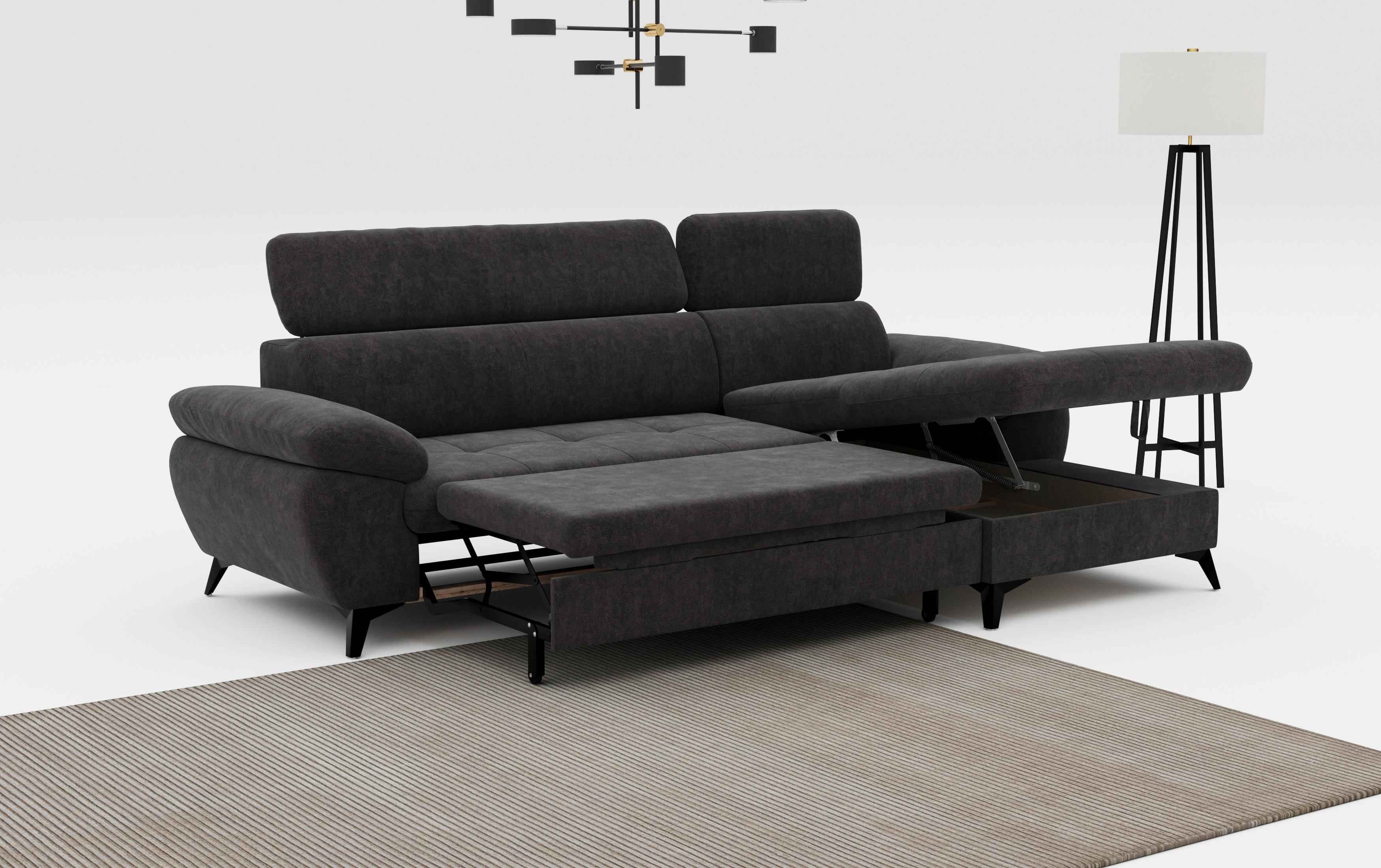 Ecksofa mit Bettkasten Hudson 261x166 cm Dunkelgrau - Schlammfarben/Dunkelgrau, Textil (261/166cm) - MID.YOU