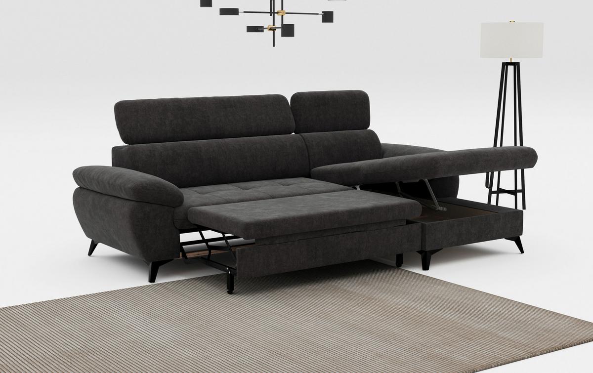 Ecksofa mit Bettkasten Hudson 261x166 cm Dunkelgrau - Schlammfarben/Dunkelgrau, Textil (261/166cm) - MID.YOU