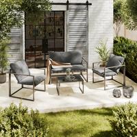 Loungegarnitur Göteborg Metall + Kissen, Tisch Mit Glasplatte - Dunkelgrau/Schwarz, MODERN, Glas/Textil - Beldano