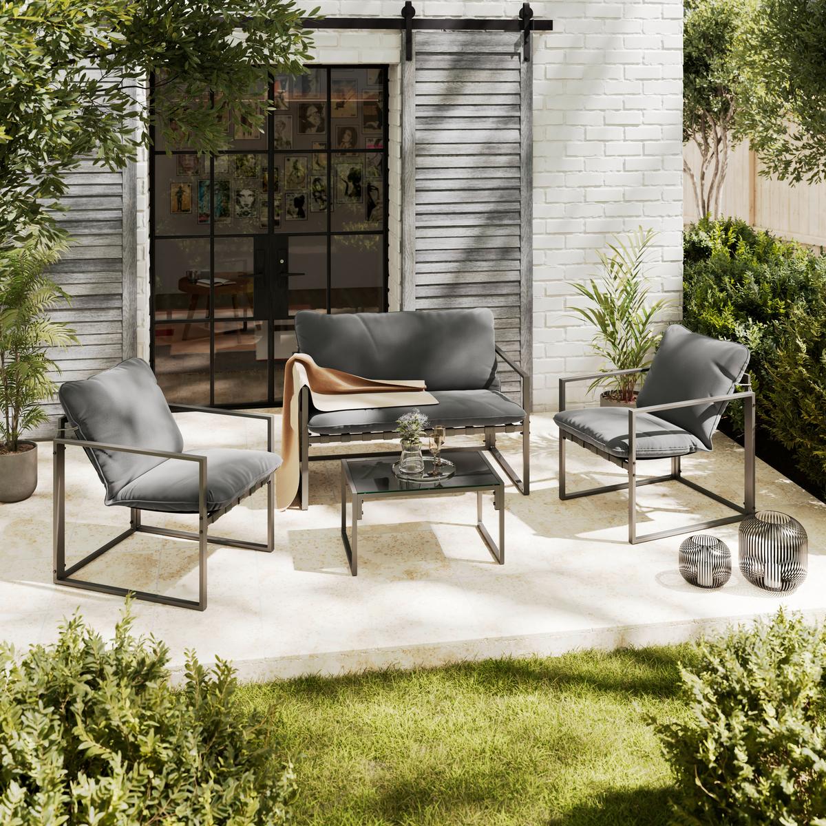 Loungegarnitur Göteborg *ph* - Dunkelgrau/Schwarz, MODERN, Glas/Textil (114/67/70cm) - Beldano