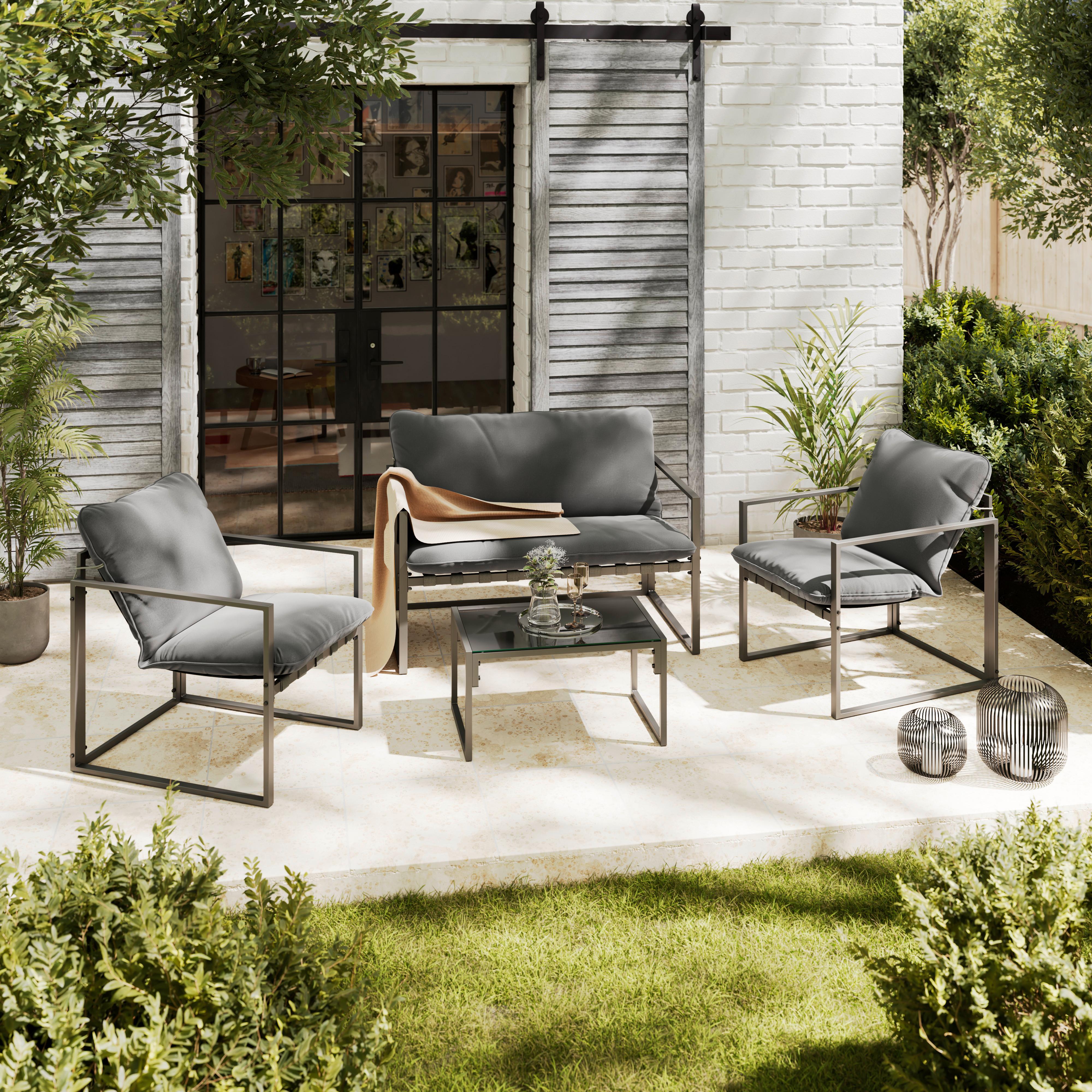Loungegarnitur Göteborg Metall + Kissen, Tisch Mit Glasplatte
