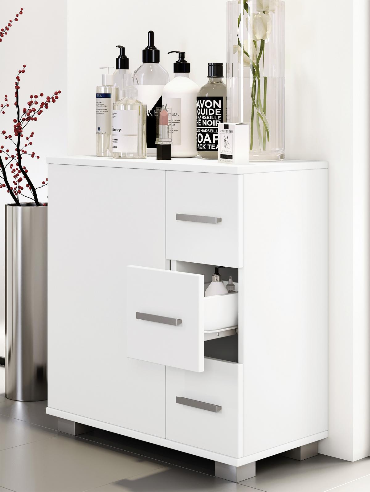 Waschbeckenunterschrank Mit 3 Laden Zalo Xl B: 60 Cm Weiß - Weiß/Grau, MODERN, Holzwerkstoff (60/65/30,4cm) - MID.YOU