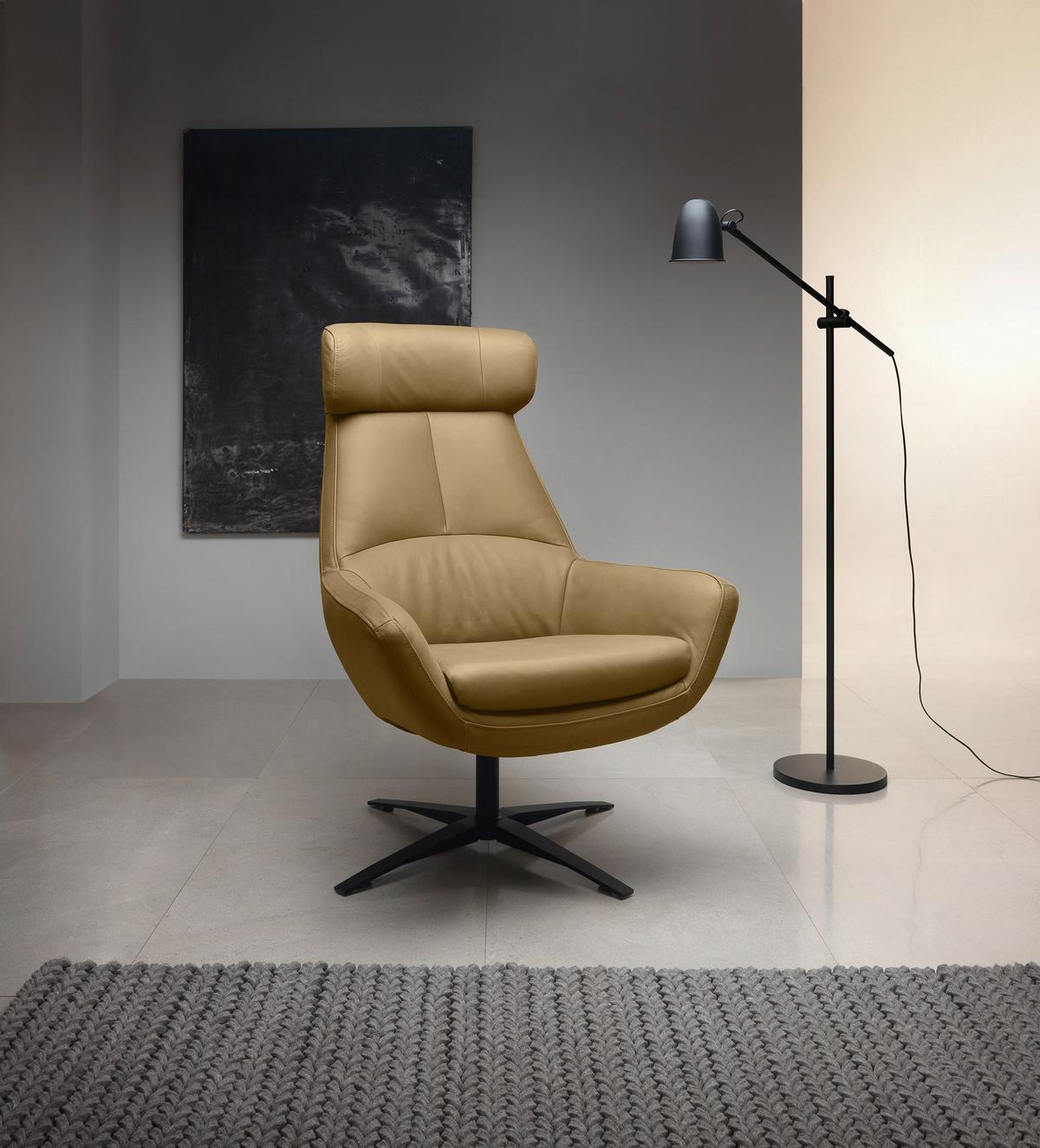 Sessel Be Organic - Hellbraun/Schwarz, MODERN, Leder (81/112/83cm) - Trendmanufaktur