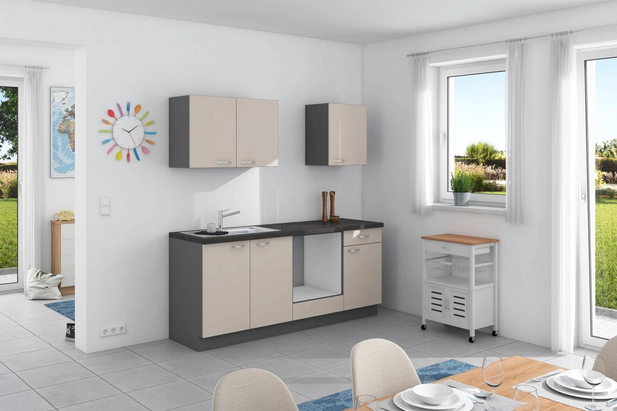 Küchenzeile Win Ohne Geräte Ohne Geräte B: 200 Cm - Anthrazit/Creme, Design, Holzwerkstoff (200cm) - Express