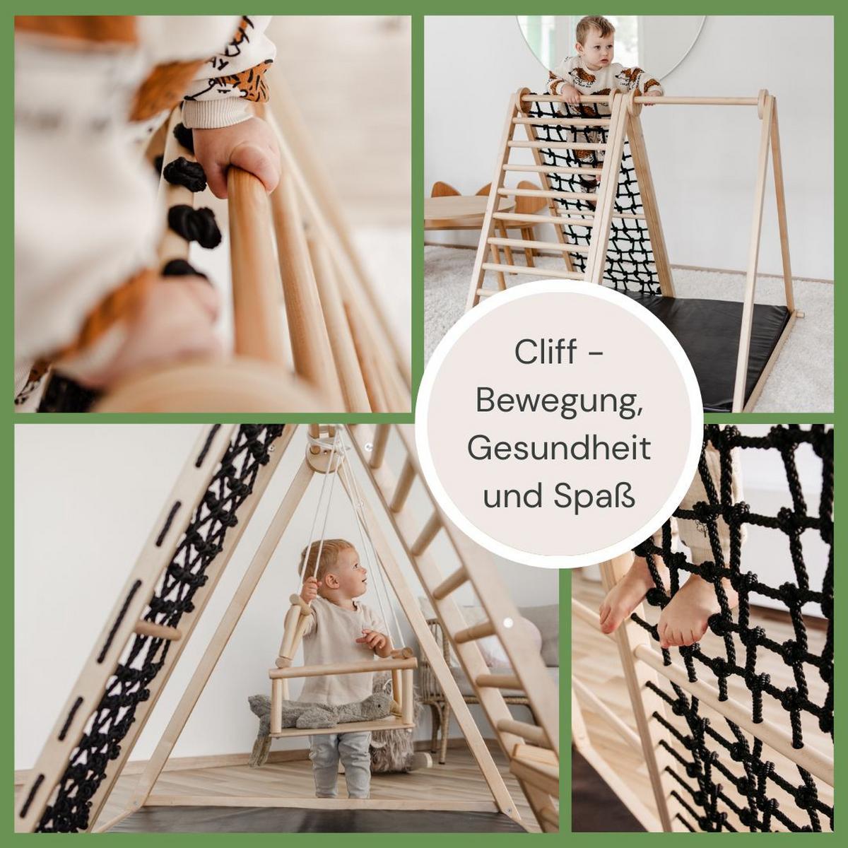 klappbares Klettergerüst mit Sicherheitsmatte - Birkefarben/Schwarz, Basics, Holz (105/110/100cm) - CLIFF