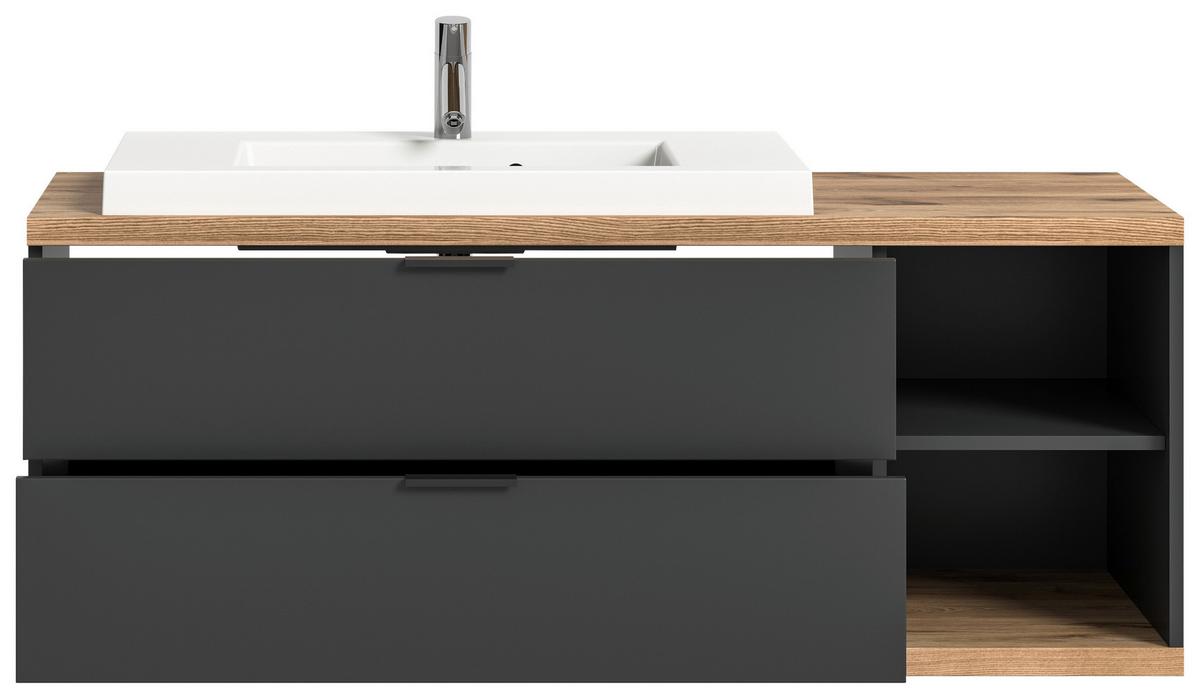 Waschtischkombi Nuaro Eiche Dekor/anthrazit B: 130cm - Eichefarben/Anthrazit, Basics, Holzwerkstoff/Stein (130/50/48cm) - MID.YOU