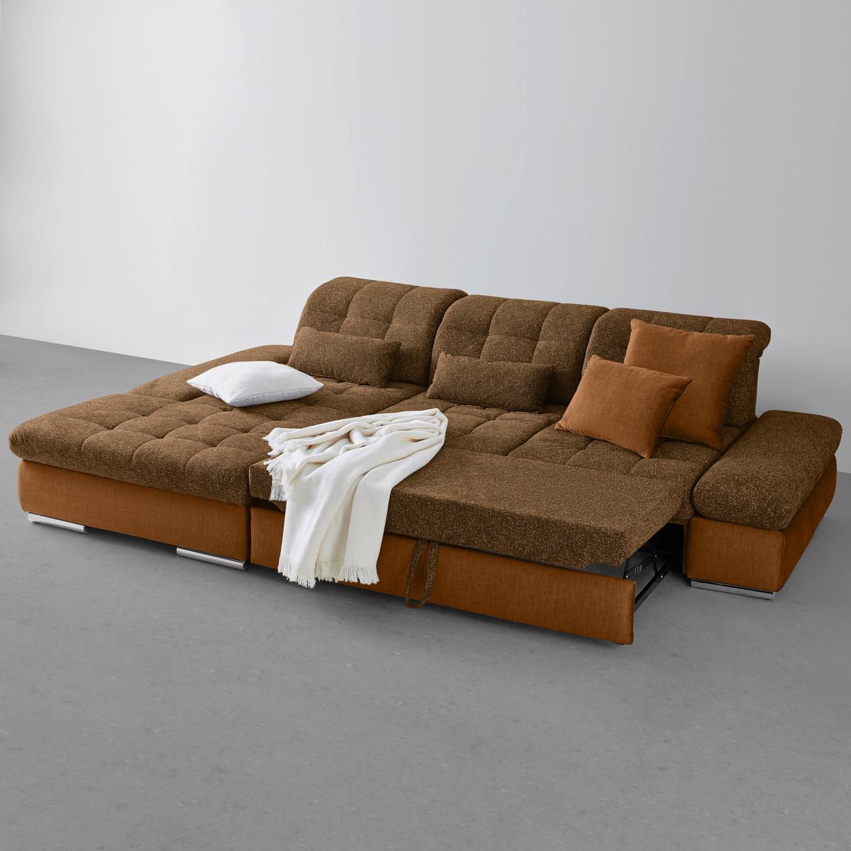 Rohová sedačka SANFINO, ľavá, horčicovožltá / koňaková - horčicovožltá/chrómová, Konventionell, kov/drevo (199/79-96/305cm) - Premium Living