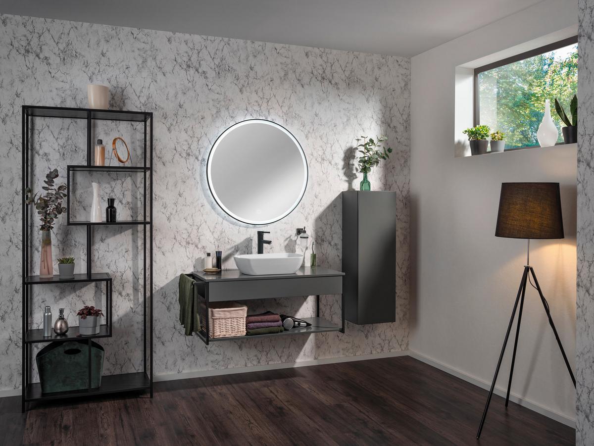 Waschtischunterschrank New York B: 107,5cm Grau - Schwarz/Grau, MODERN, Holzwerkstoff/Metall (107,5/43,5/47,5cm) - MID.YOU