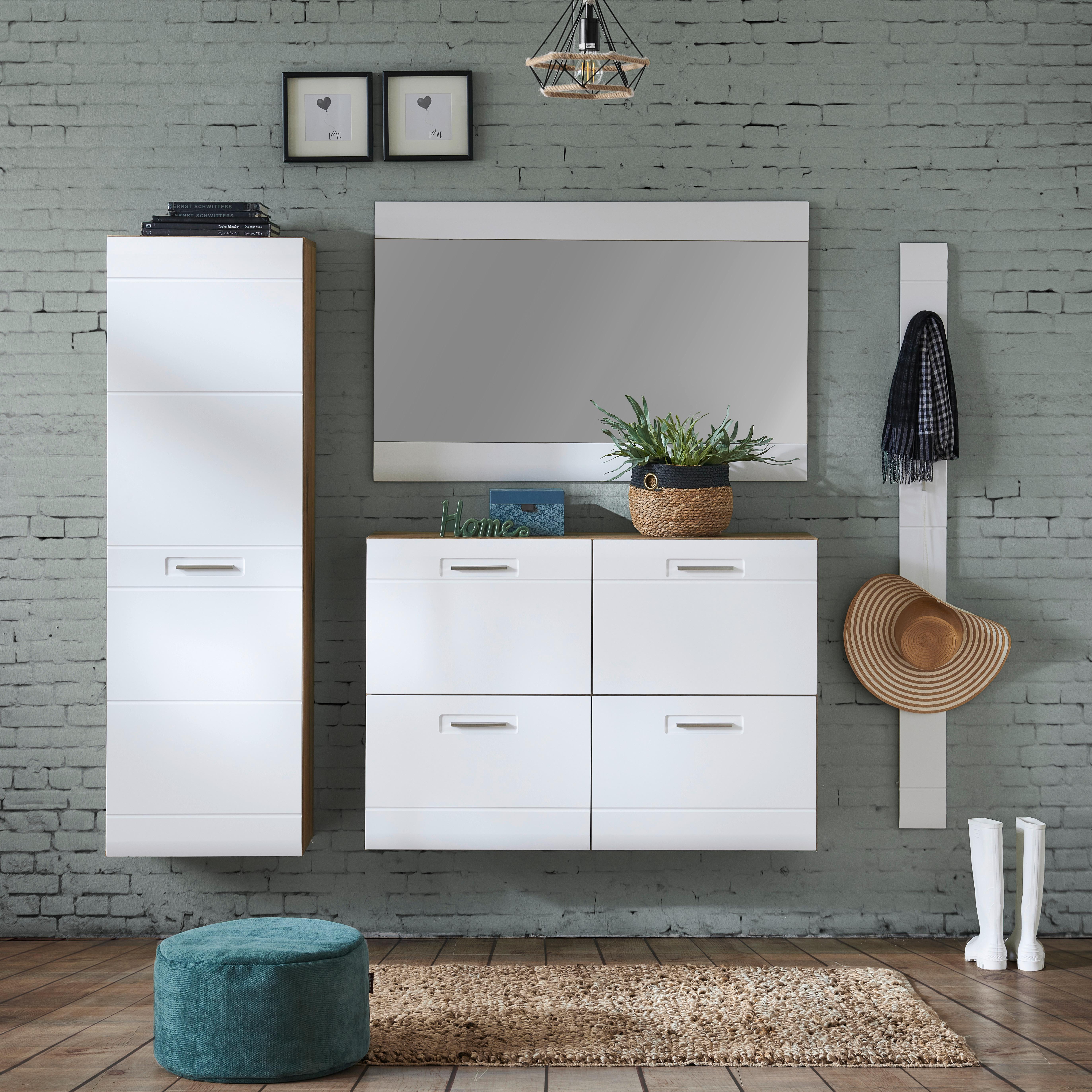 Garderoben-Set Auris Weiß/Eiche Dekor 4--Teilig. - Eichefarben/Weiß, MODERN, Holzwerkstoff (185/204,2/37,1cm) - Luca Bessoni