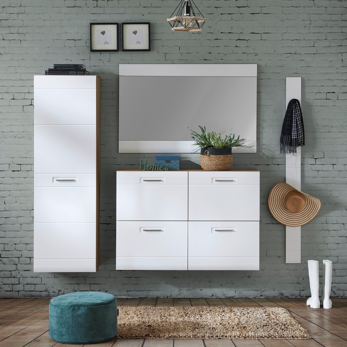 Garderoben-set Auris Weiß/eiche Dekor 4-Tlg. - Eichefarben/Weiß, MODERN, Holzwerkstoff (185/204,2/37,1cm) - Luca Bessoni