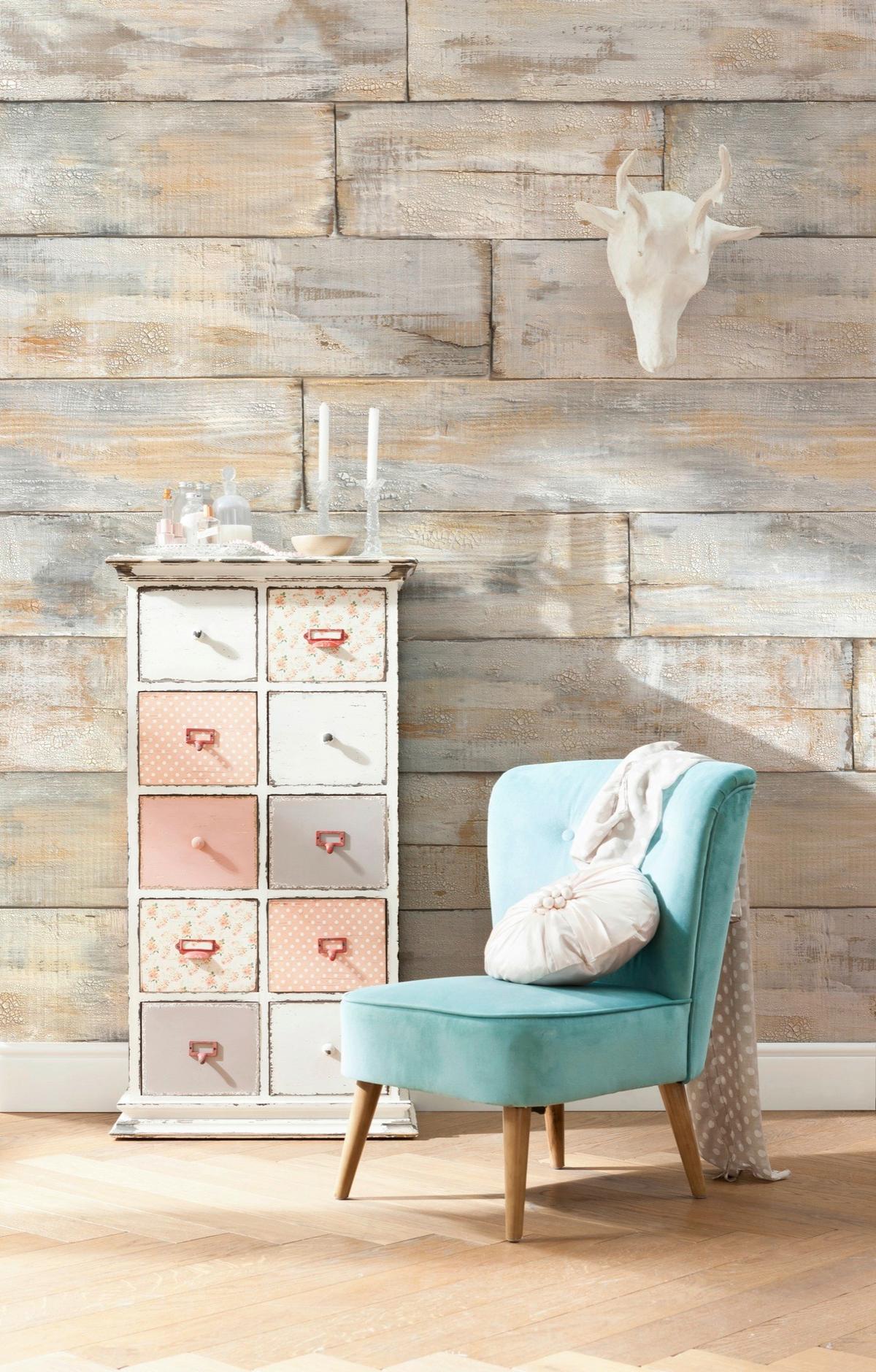 VLIESTAPETE Holzoptik - Beige/Braun, ROMANTIK / LANDHAUS, Papier (368/248cm)