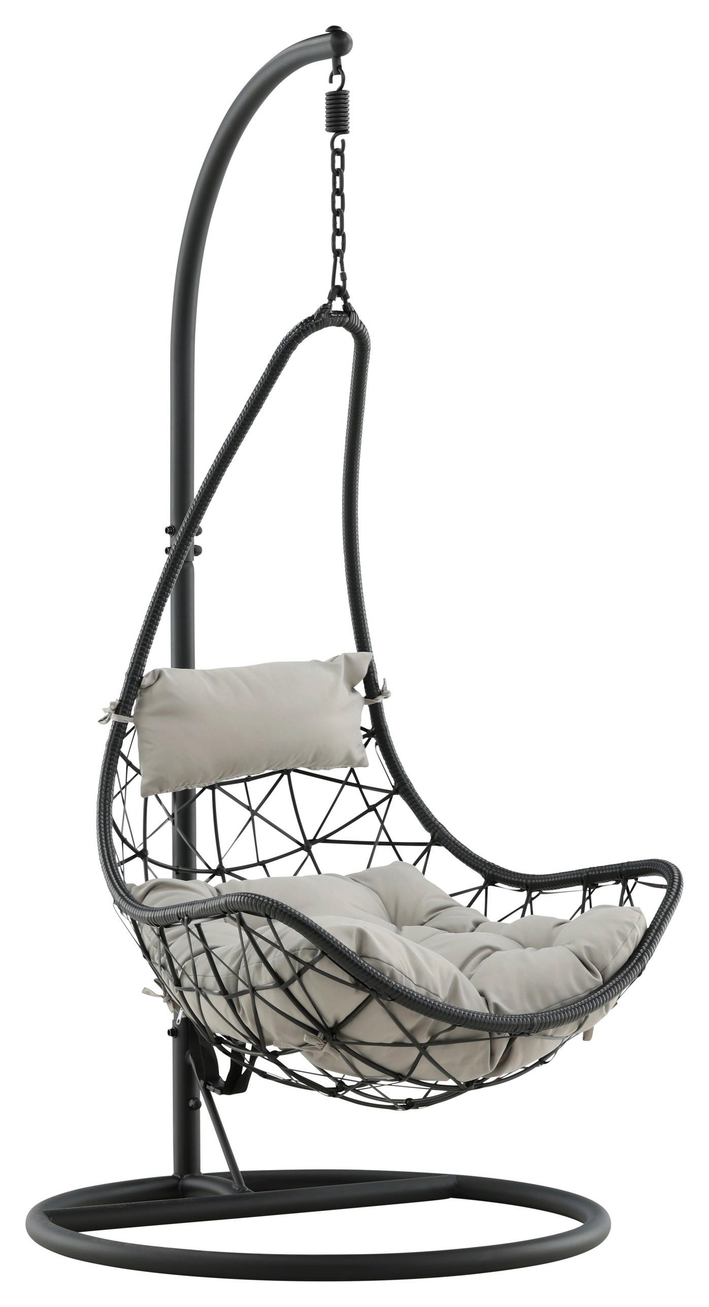 Hängesessel mit Gestell Vide Mit Sitz- und Rückenkissen - Schwarz/Grau, KONVENTIONELL, Kunststoff/Textil (95/196/95cm) - Gardenson