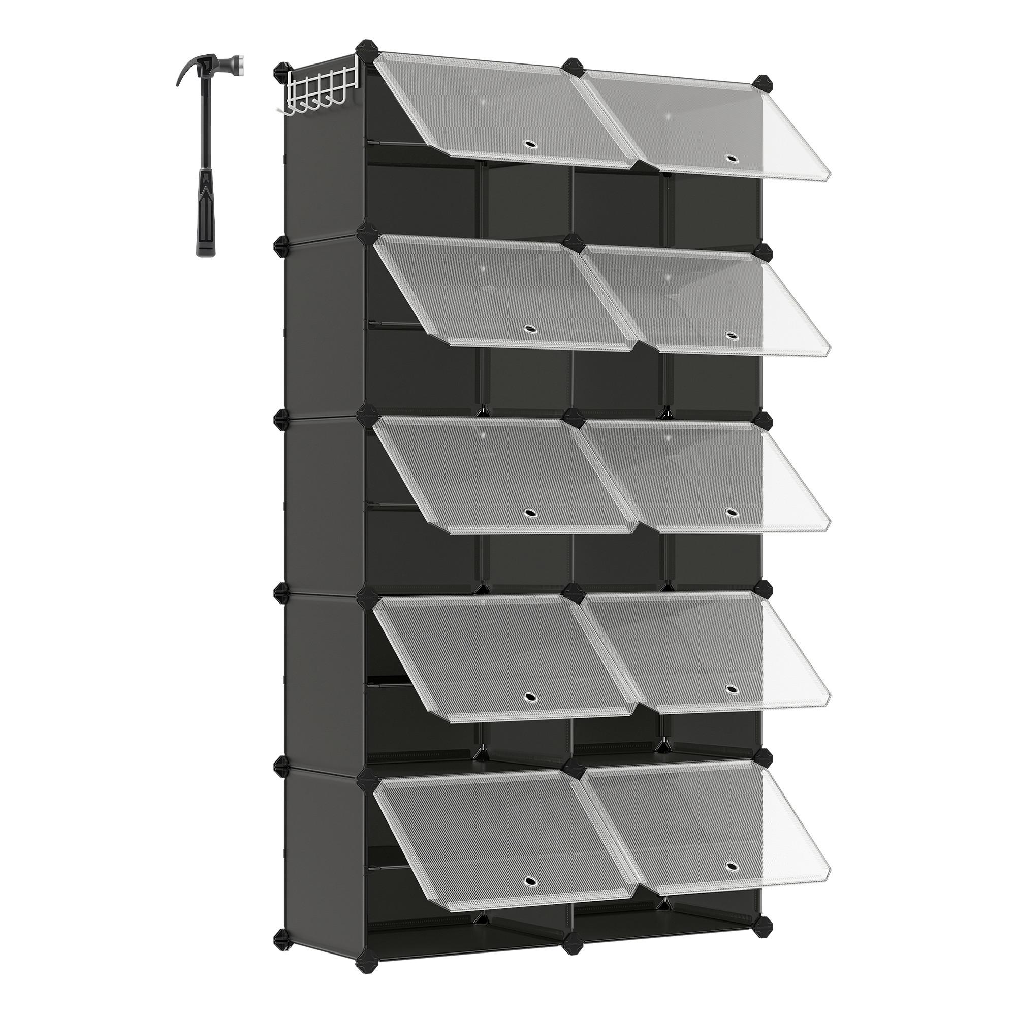 Schuhregal Schwarz/transparent B: 83 Cm - Transparent/Schwarz, Basics, Kunststoff/Metall (83/156/32cm)