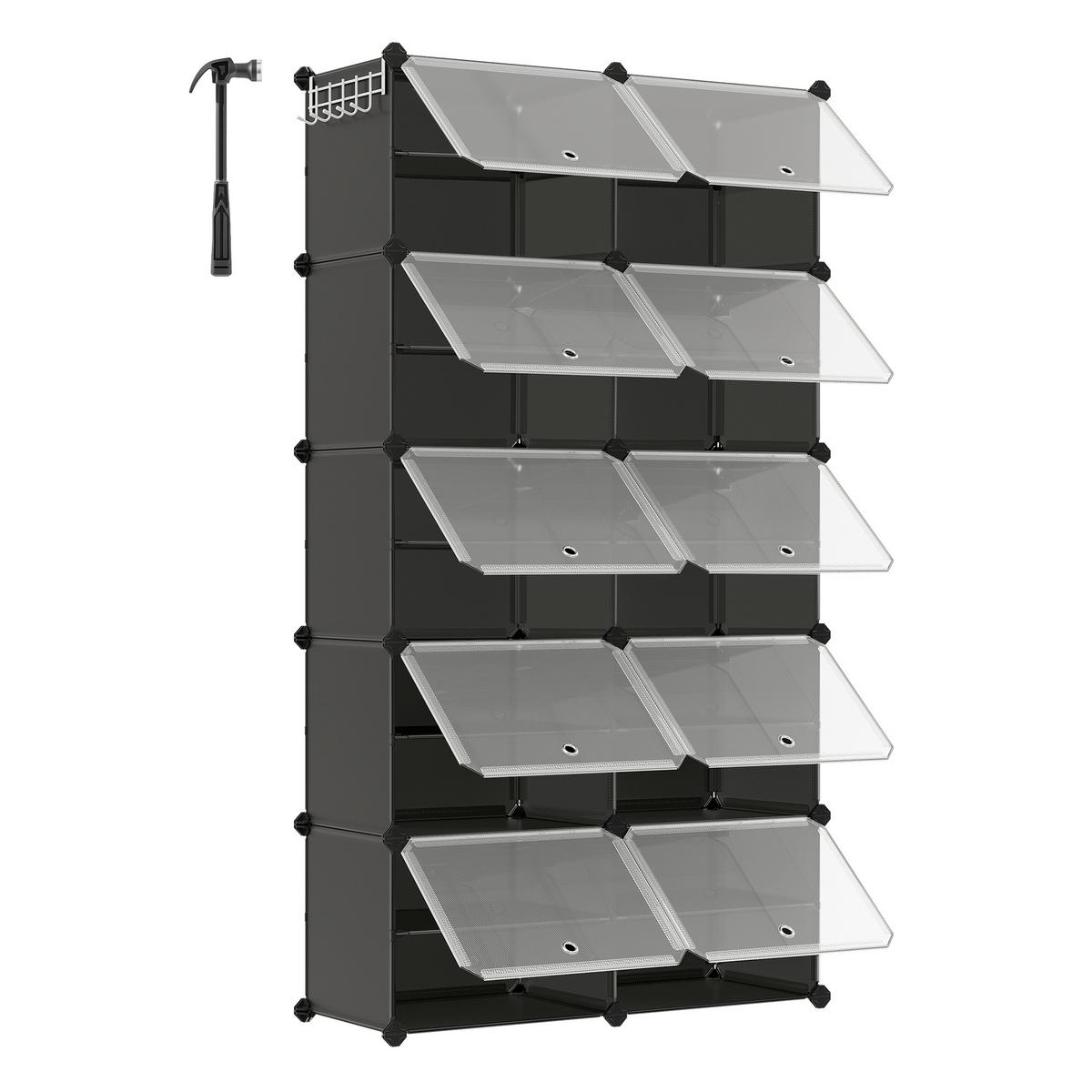 Schuhregal Schwarz/transparent B: 83 Cm - Transparent/Schwarz, Basics, Kunststoff/Metall (83/156/32cm)