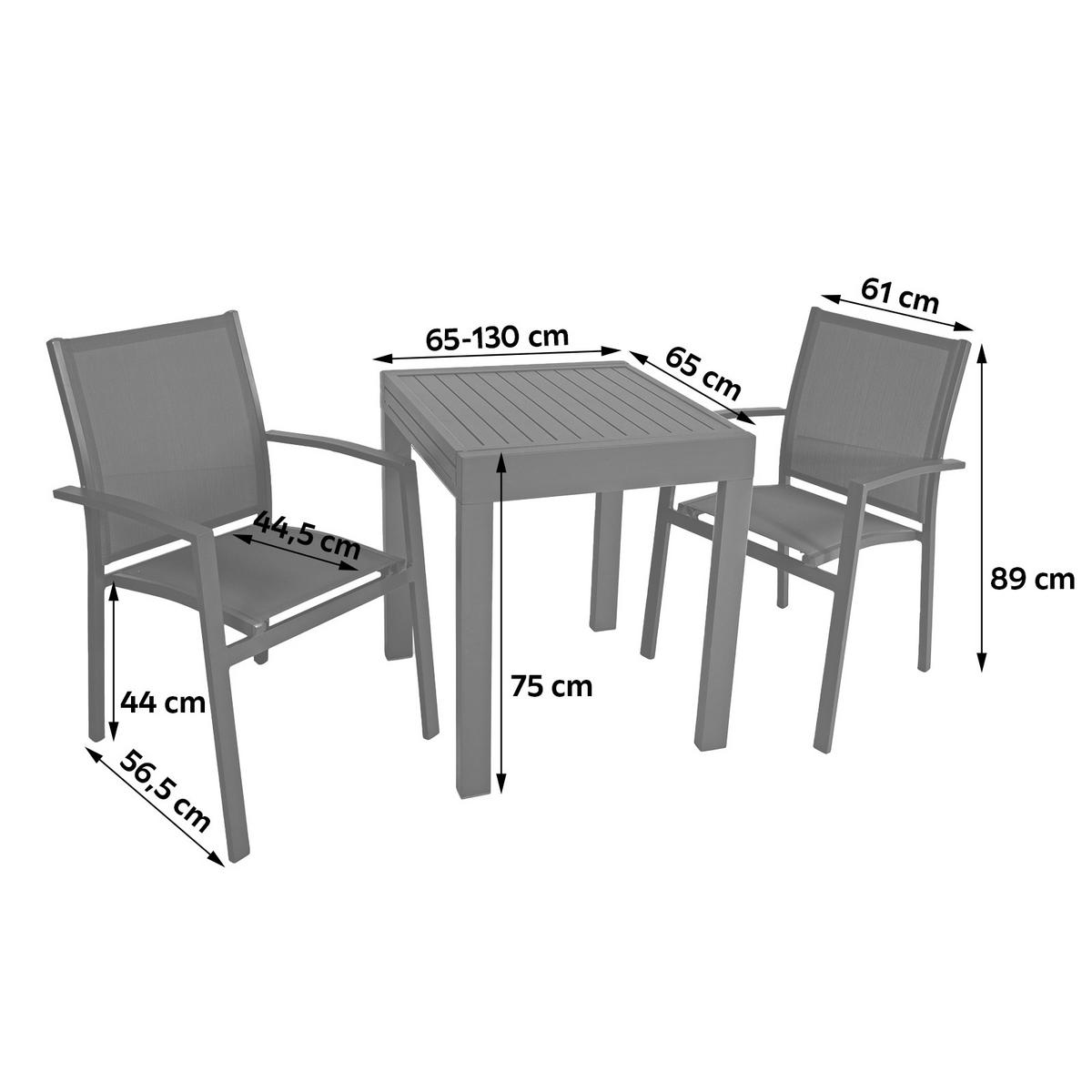 Gartenmöbel Set 3-Tlg. Elena Dunkelgrau/Schwarz - Dunkelgrau/Schwarz, Basics, Kunststoff/Metall (56,5/89/61cm) - Gardenson