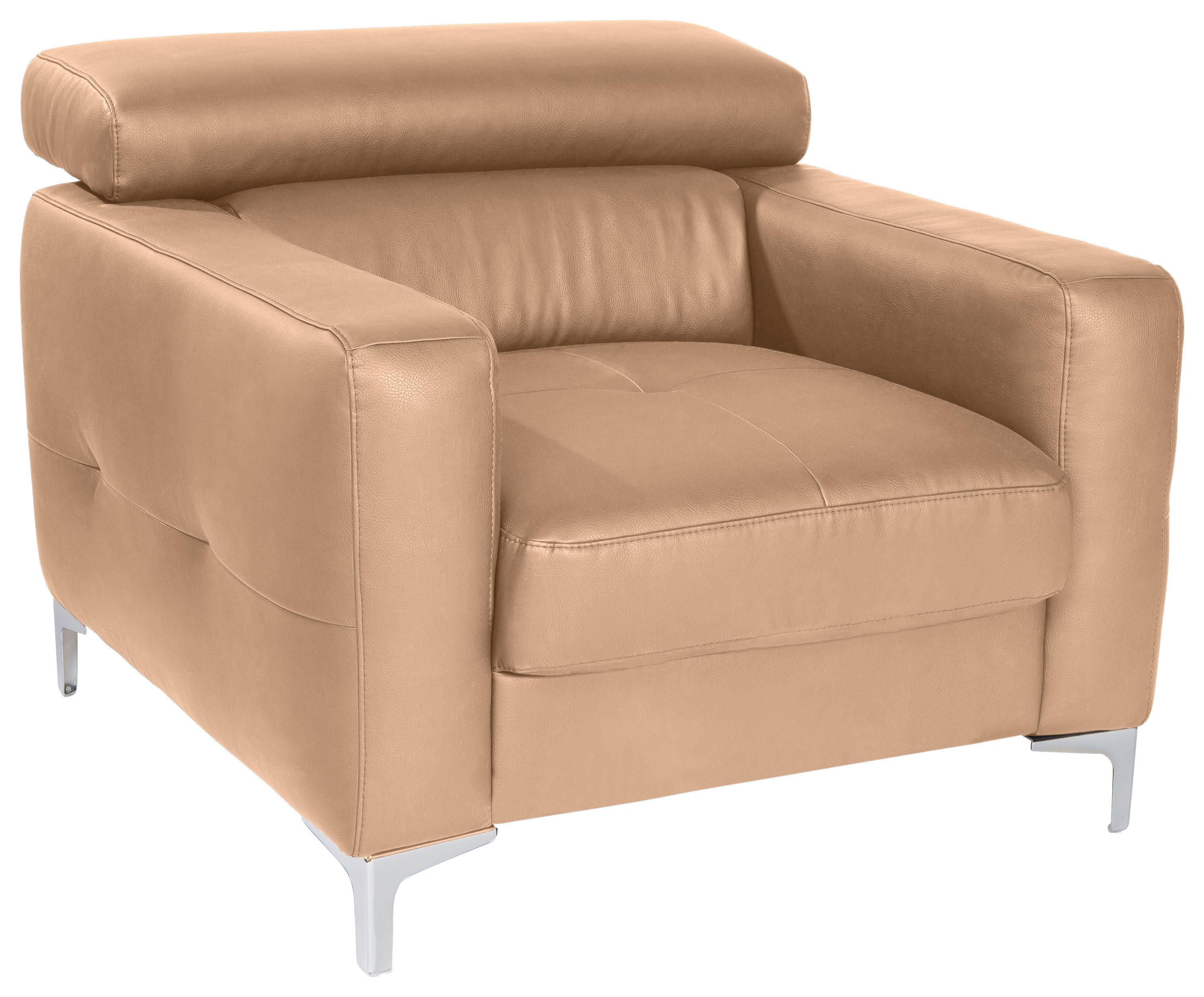 Polstersessel Sammy Cappuccino Leder - Chromfarben/Cappuccino, Design, Leder (99/78-92/106cm) - Livetastic