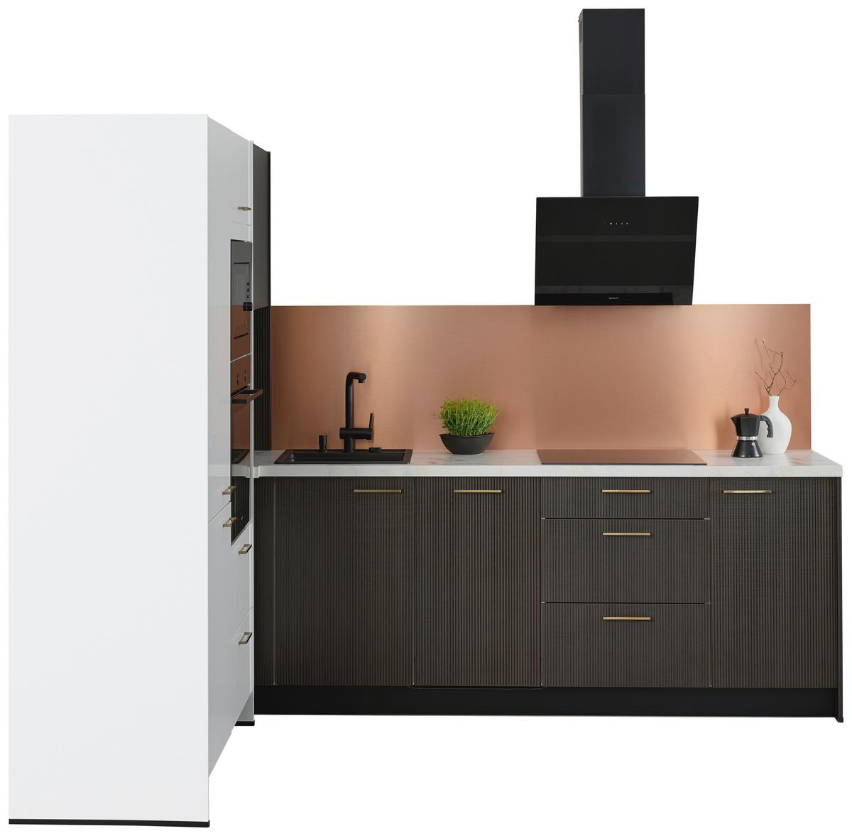 Eckküche Star/stripe - Weiß Hochglanz/Dunkelbraun, Design, Holzwerkstoff (188,3/266,6cm) - Express-Kuechen