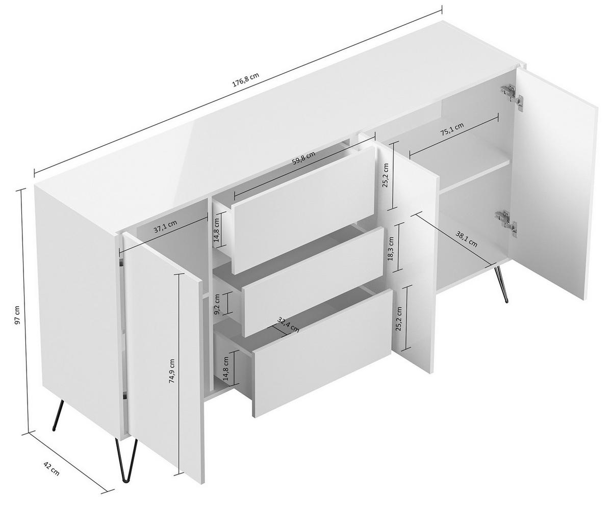 Sideboard Posseik Industrial Eichefarben/graphitf. B: 177cm - Eichefarben/Schwarz, Design, Holzwerkstoff (177/93,6/42cm) - P & B