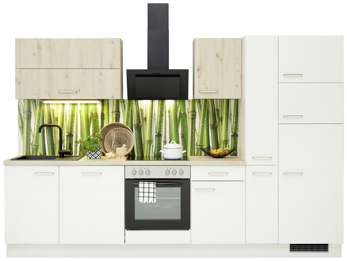 Küchenzeile Ip1200 mit Geräten 310 cm Weiß/Eiche Dekor - Eichefarben/Weiß, Basics, Holzwerkstoff (310cm)